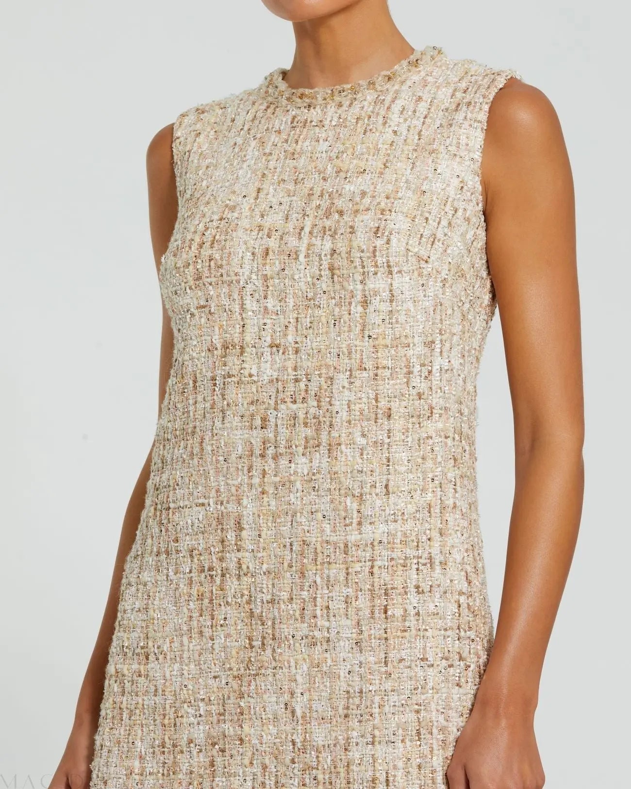 Beige Beaded Trim A-Line Mini Shift Dress-Myartka