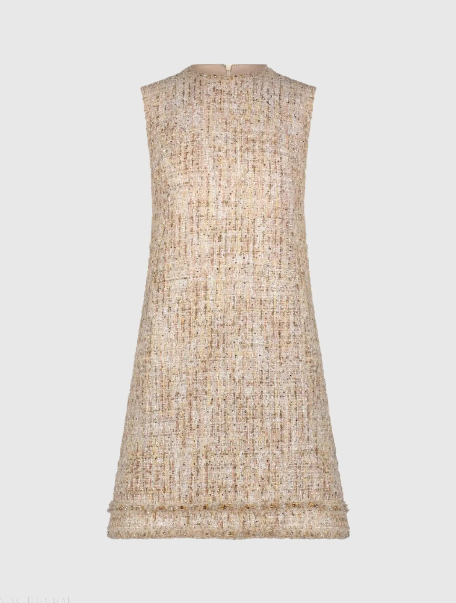 Beige Beaded Trim A-Line Mini Shift Dress-Myartka