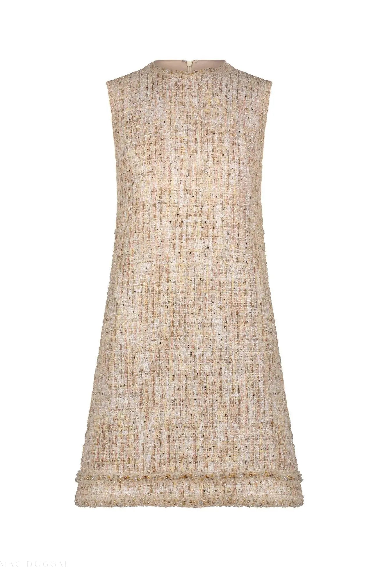 Beige Beaded Trim A-Line Mini Shift Dress-Myartka