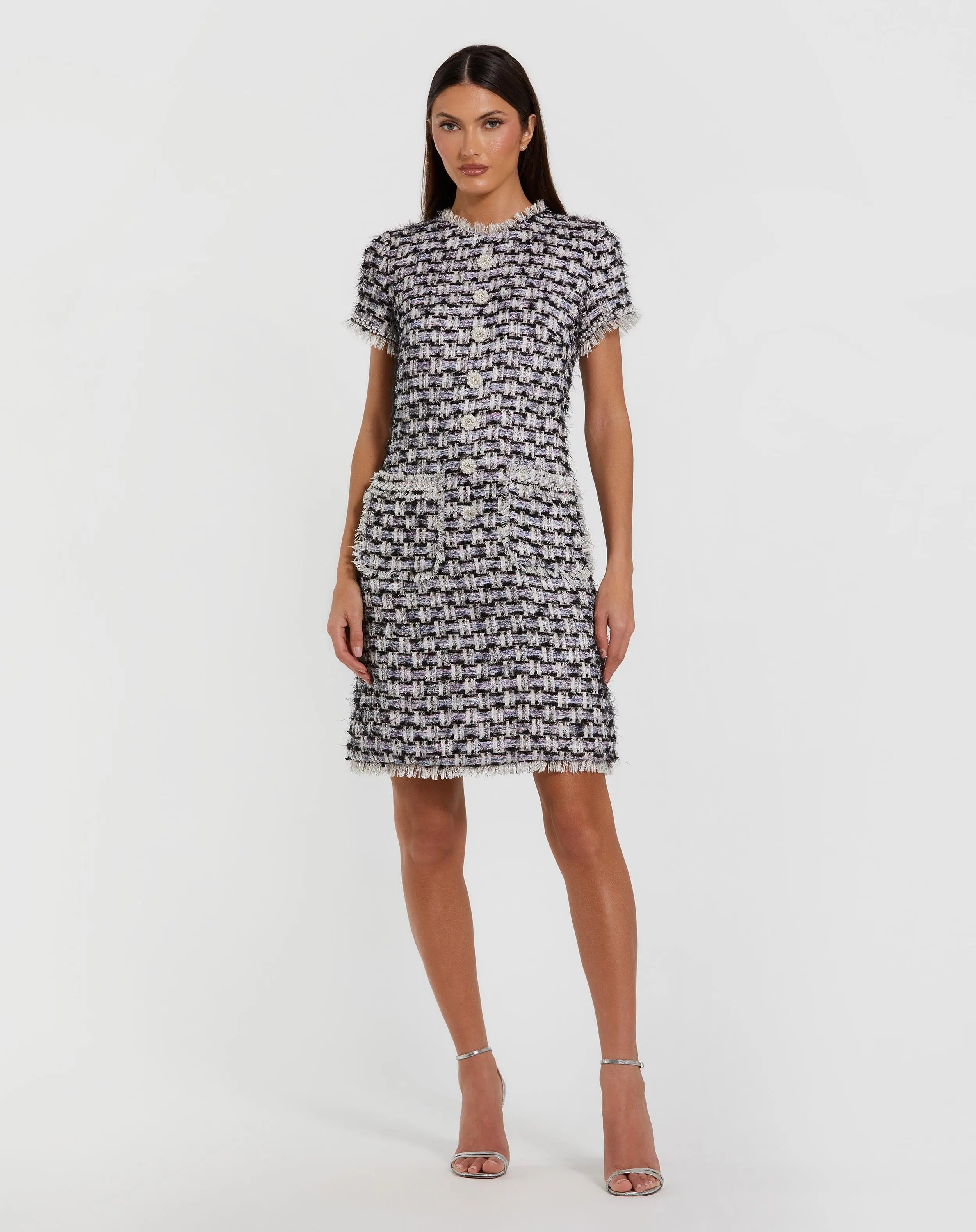 Black Multicolor Cap Sleeve Floral Button Detail Shift Dress-Myartka