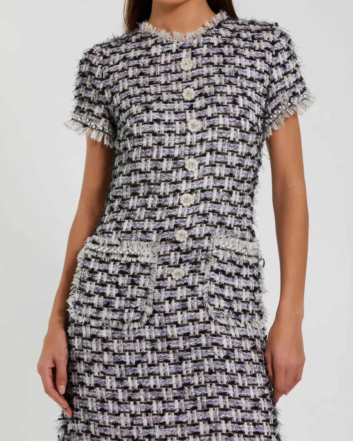 Black Multicolor Cap Sleeve Floral Button Detail Shift Dress-Myartka