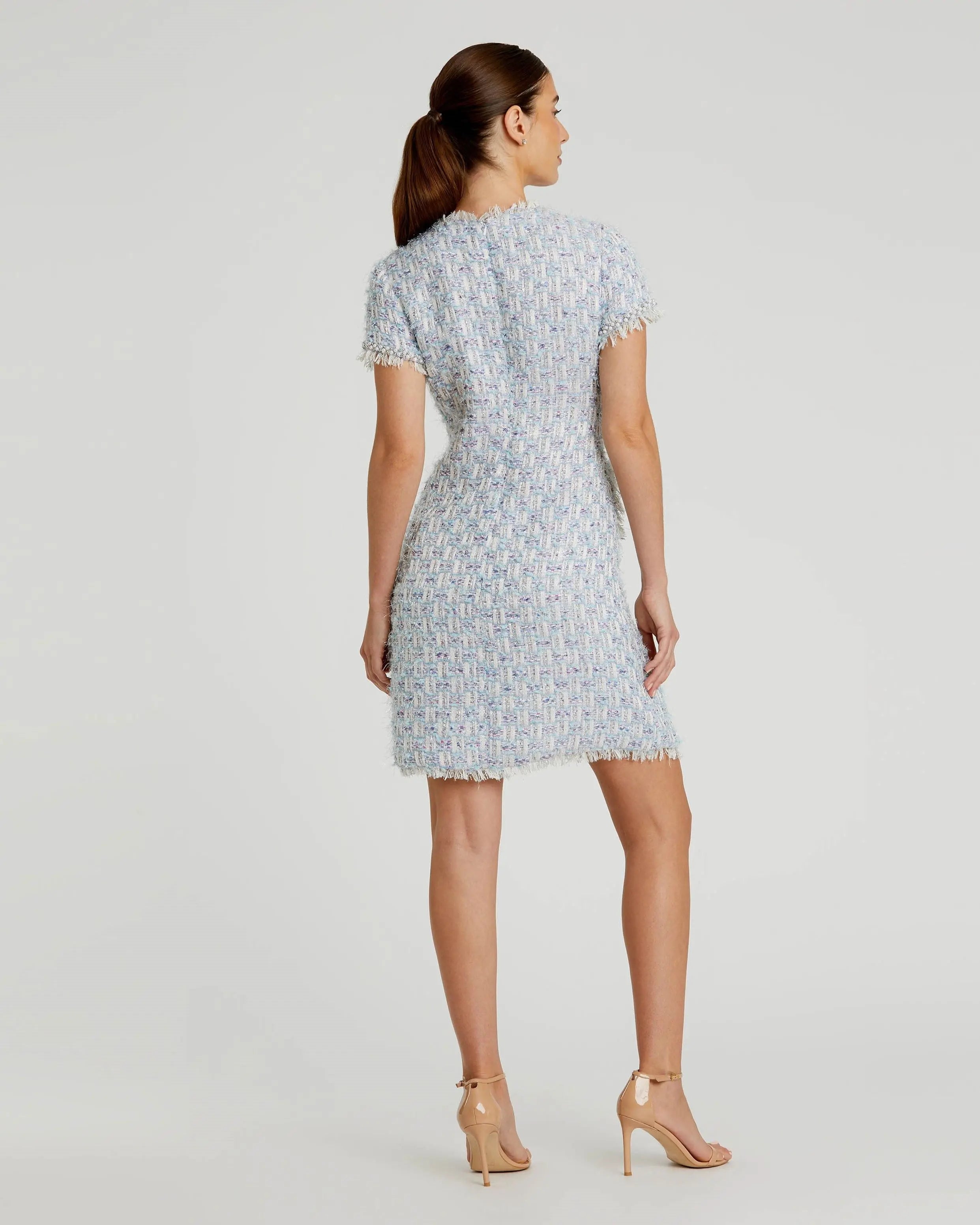 Blue Cap Sleeve Floral Button Detail Shift Dress-Myartka