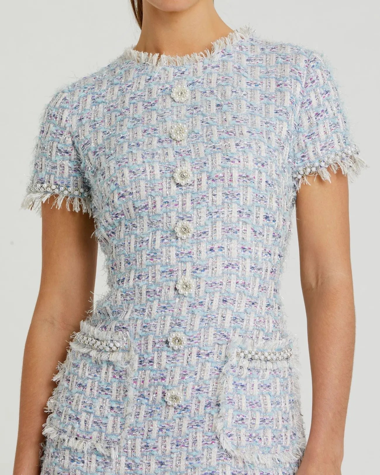 Blue Cap Sleeve Floral Button Detail Shift Dress-Myartka