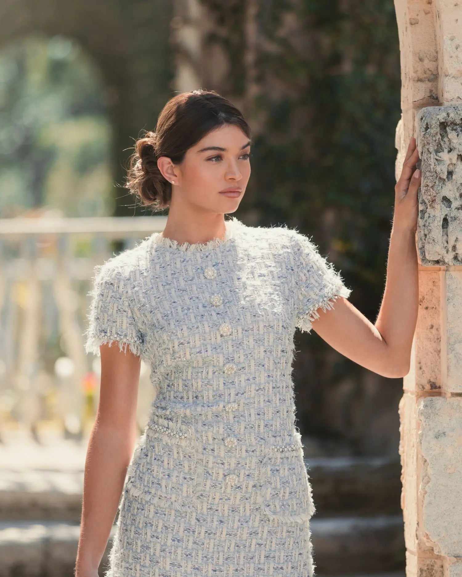 Blue Cap Sleeve Floral Button Detail Shift Dress-Myartka