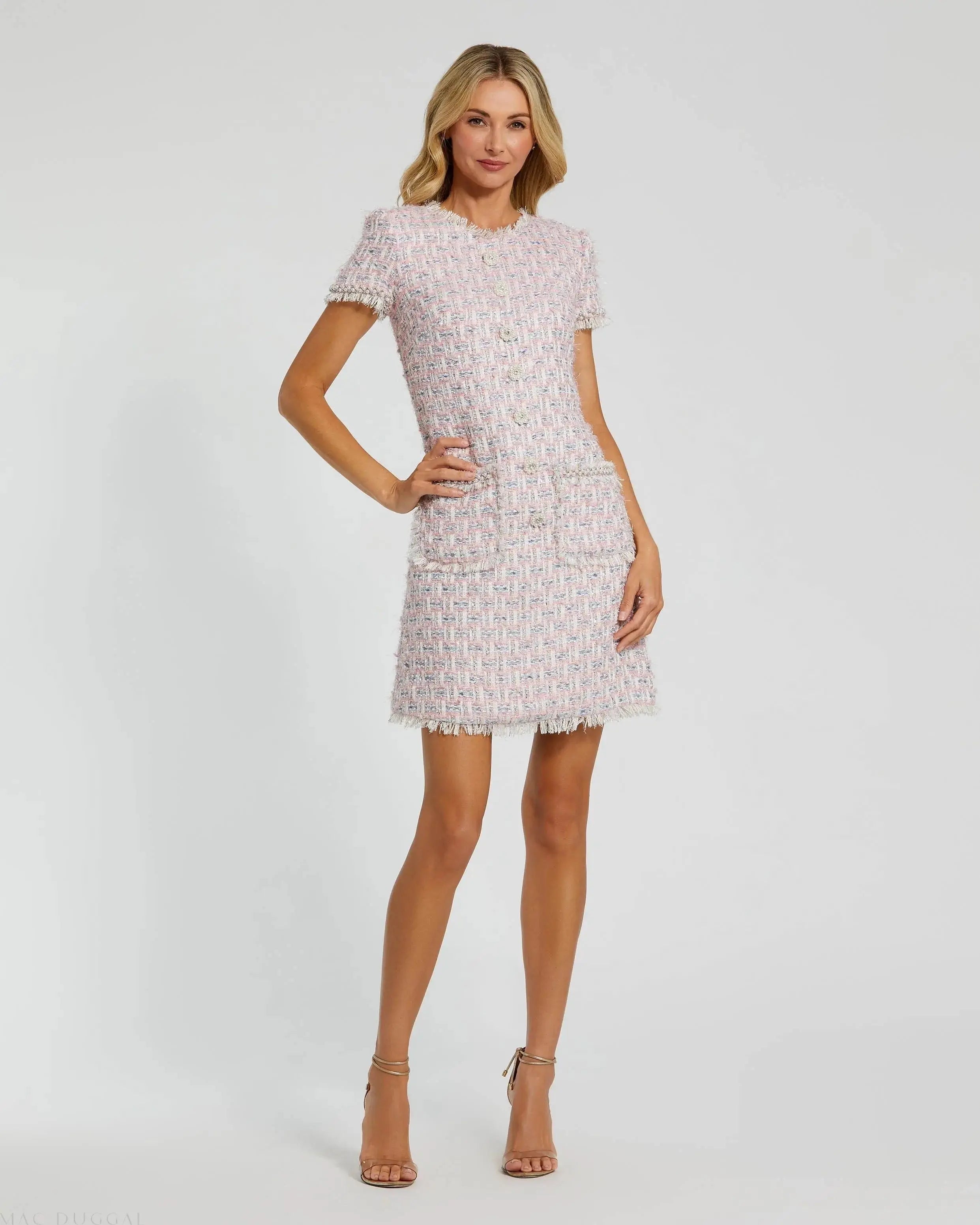 Cap Sleeve Floral Button Detail Shift Dress-Myartka