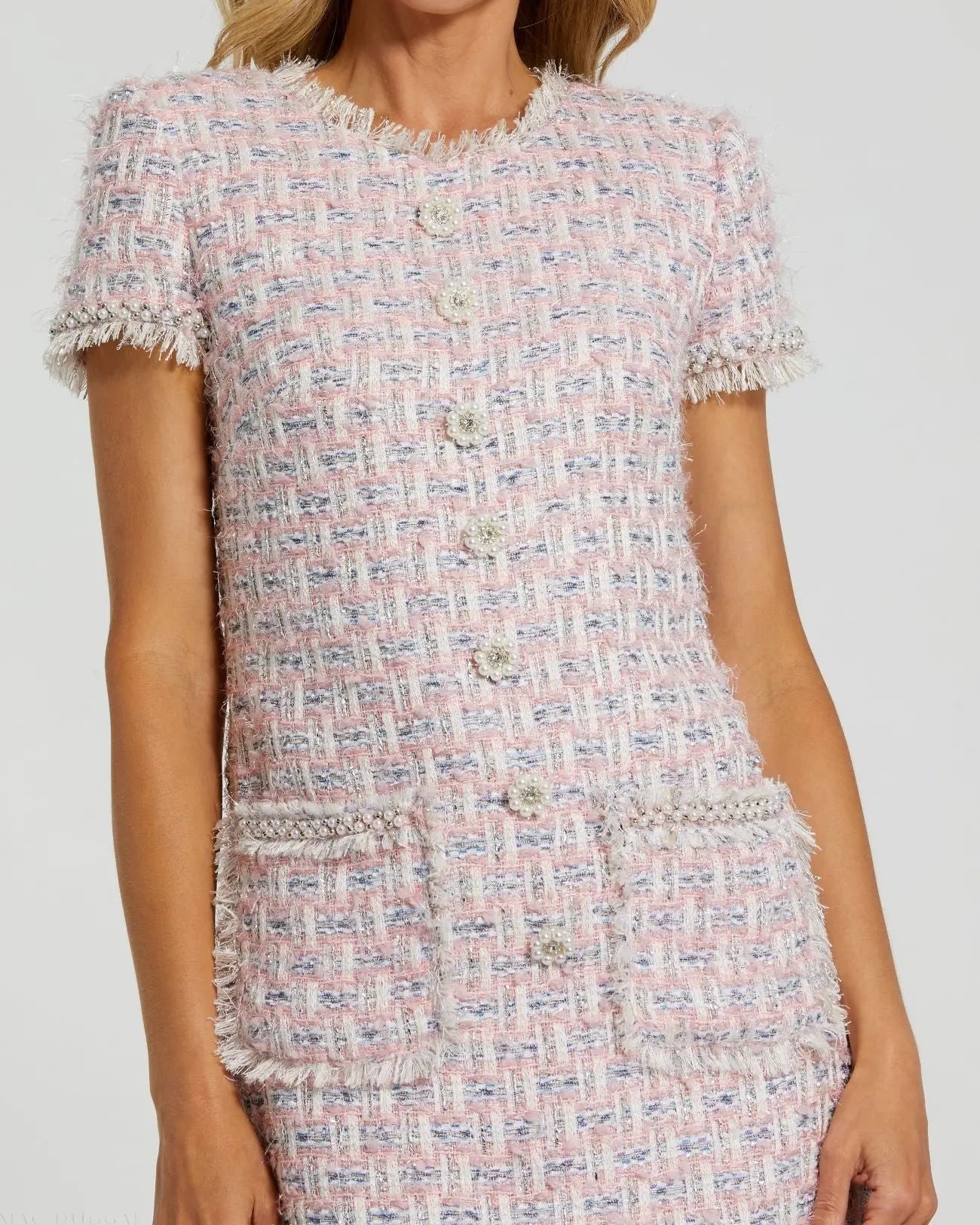 Pink Cap Sleeve Floral Button Detail Shift Dress-Myartka