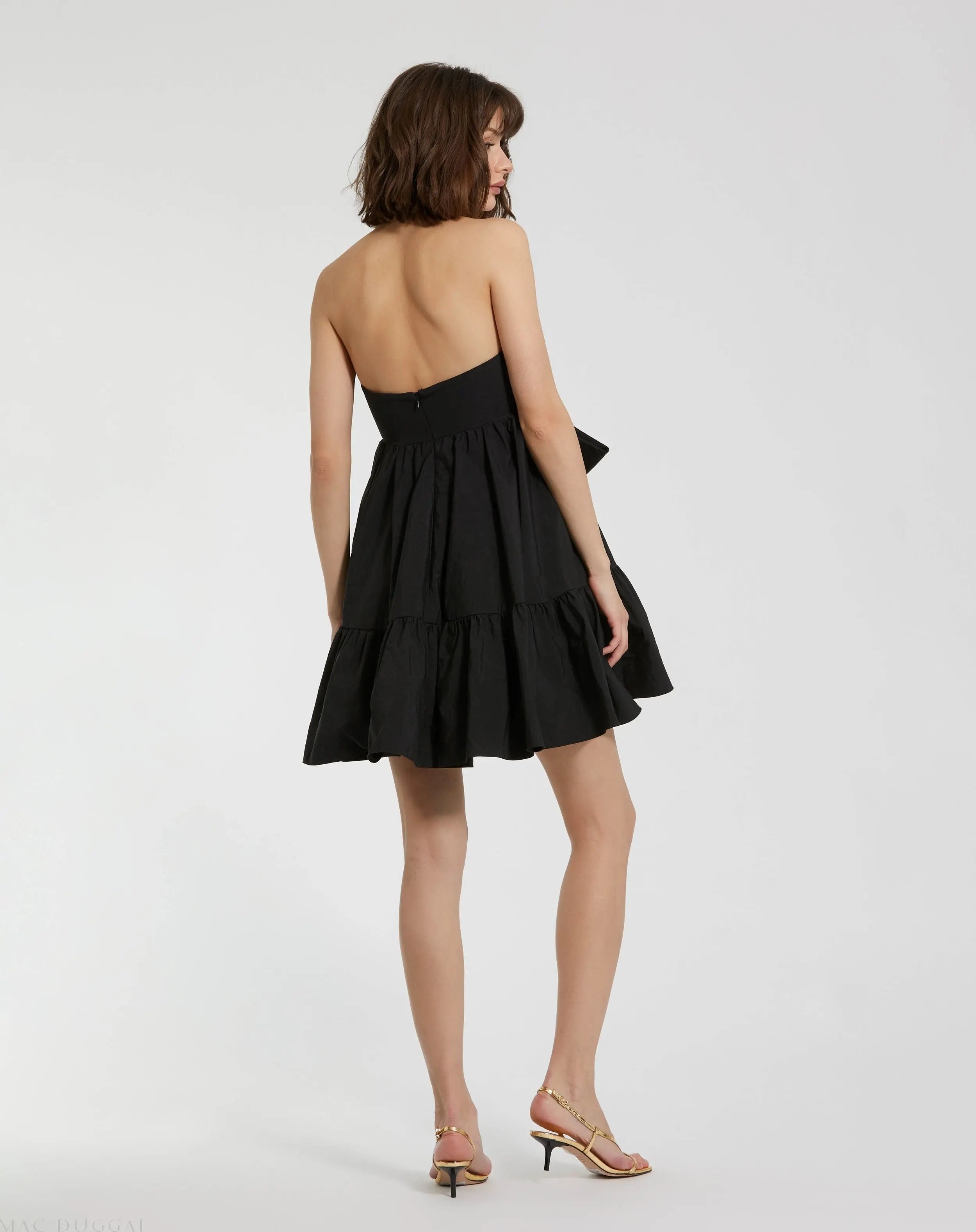 Black Faille Strapless Twist Bow Mini Dress - FINAL SALE-Myartka
