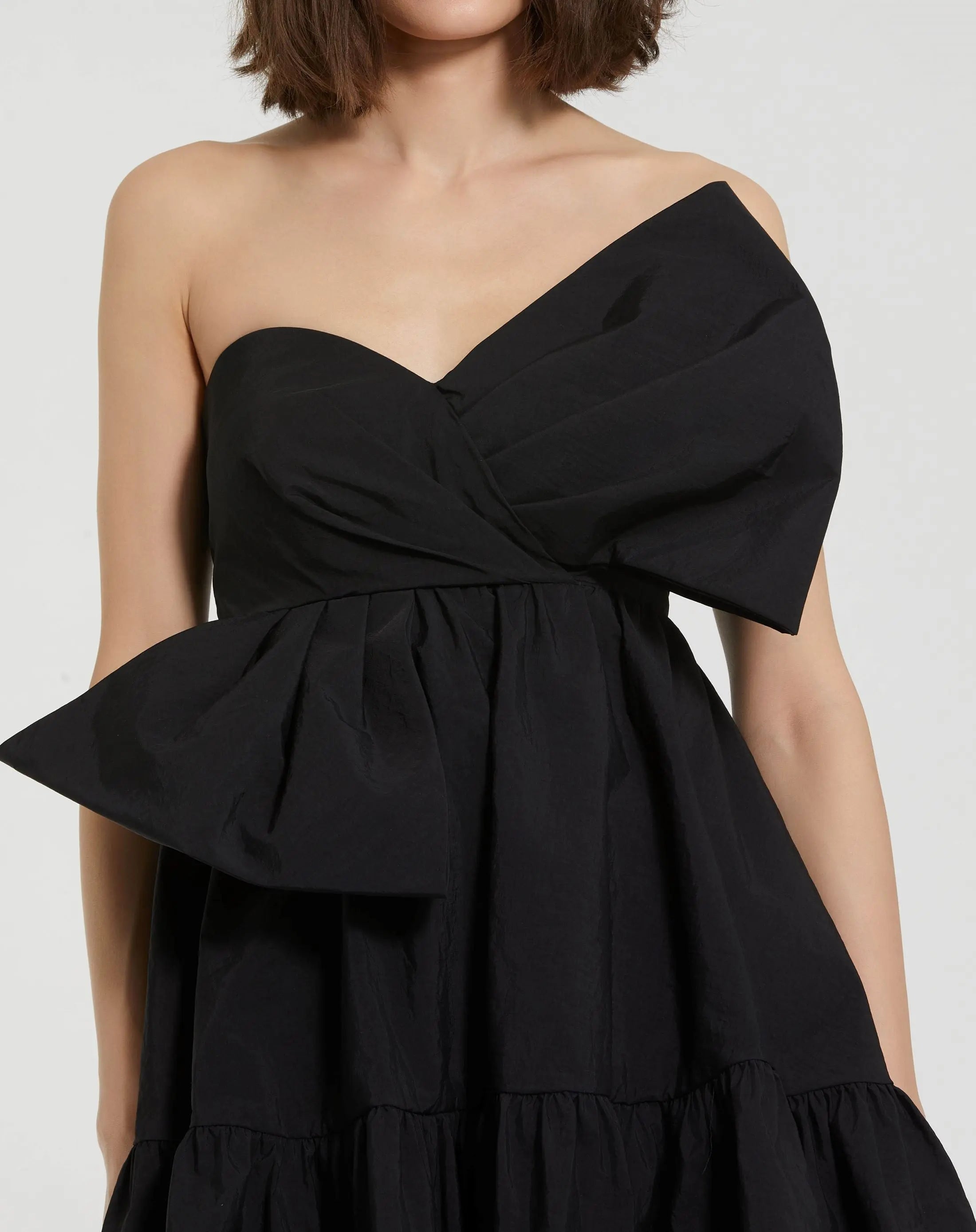 Black Faille Strapless Twist Bow Mini Dress - FINAL SALE-Myartka