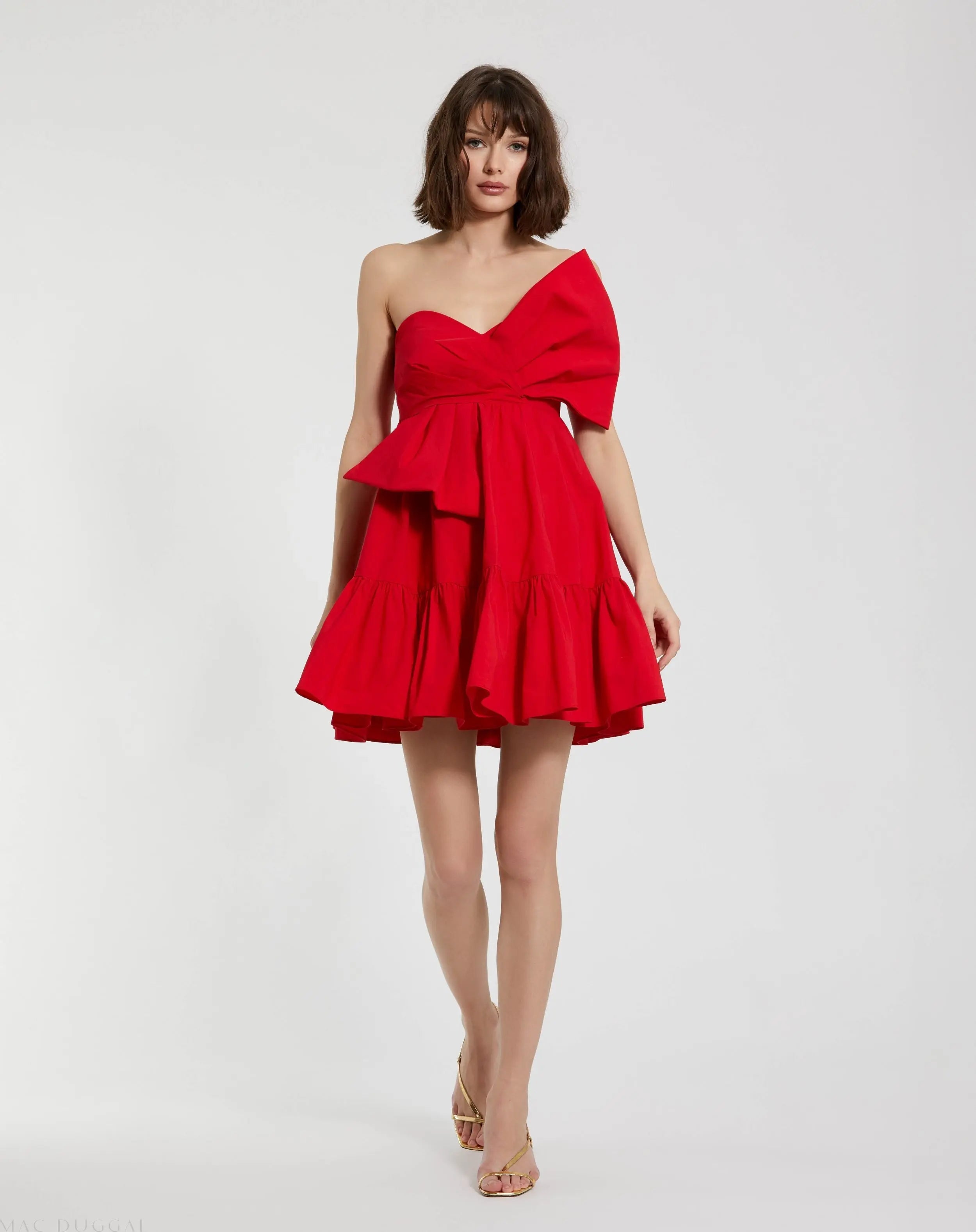 Red Faille Strapless Twist Bow Mini Dress - FINAL SALE-Myartka