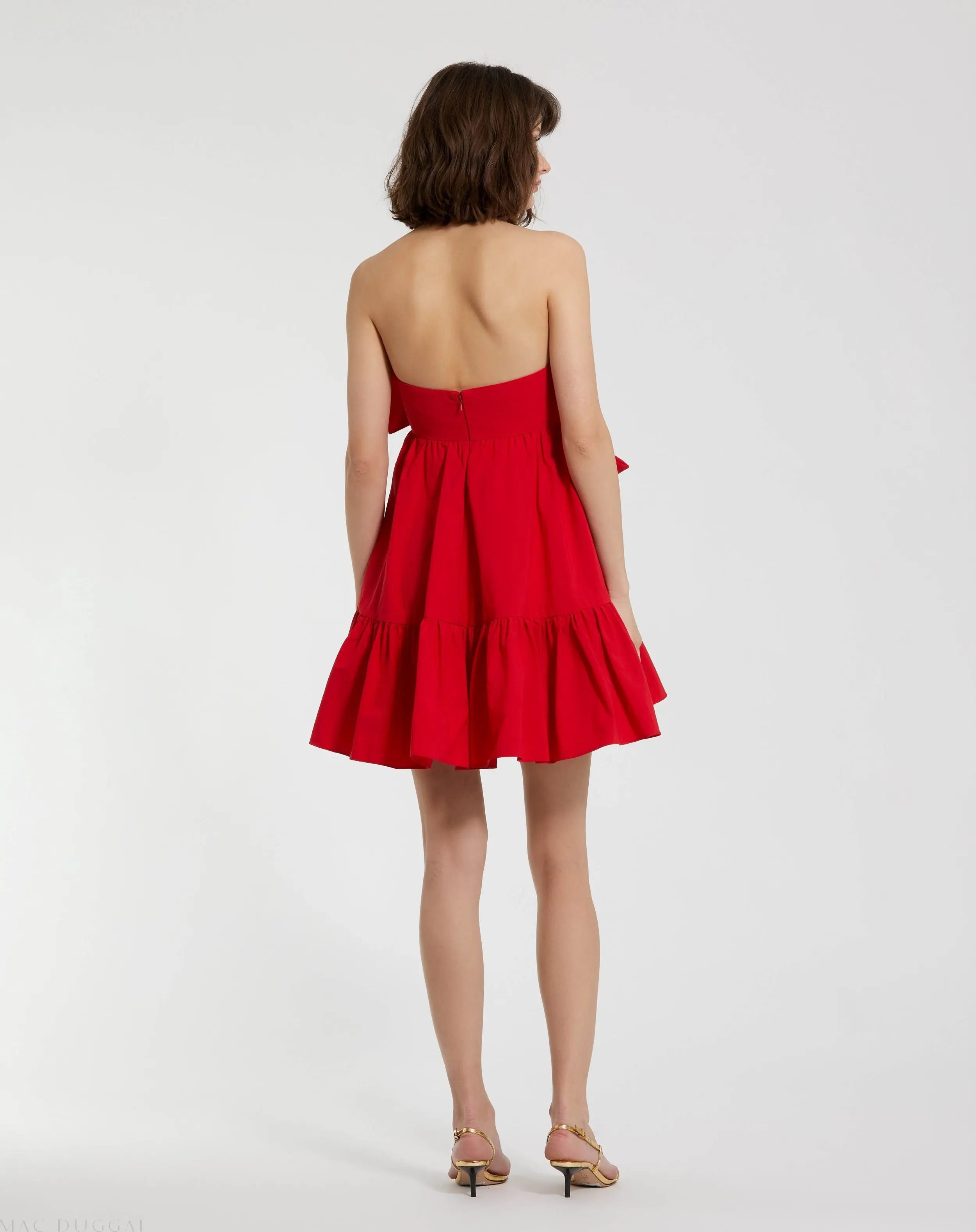 Red Faille Strapless Twist Bow Mini Dress - FINAL SALE-Myartka