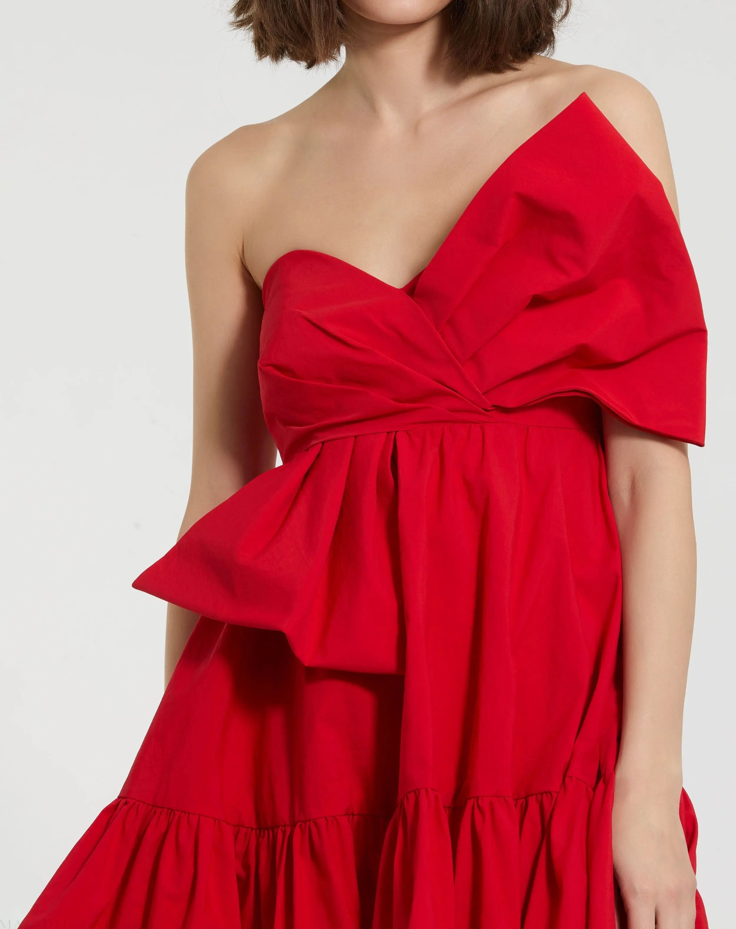 Red Faille Strapless Twist Bow Mini Dress - FINAL SALE-Myartka
