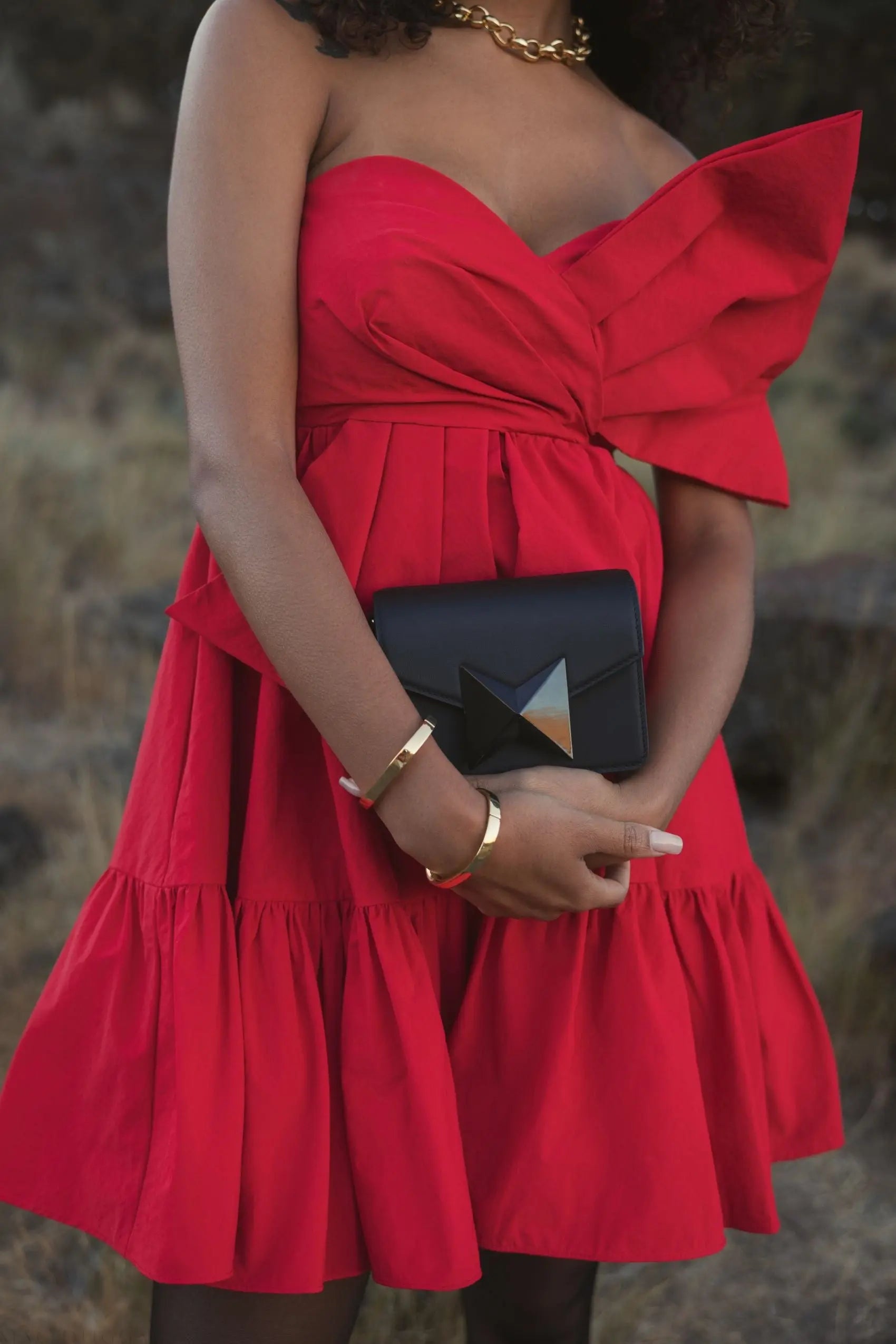 Red Faille Strapless Twist Bow Mini Dress - FINAL SALE-Myartka