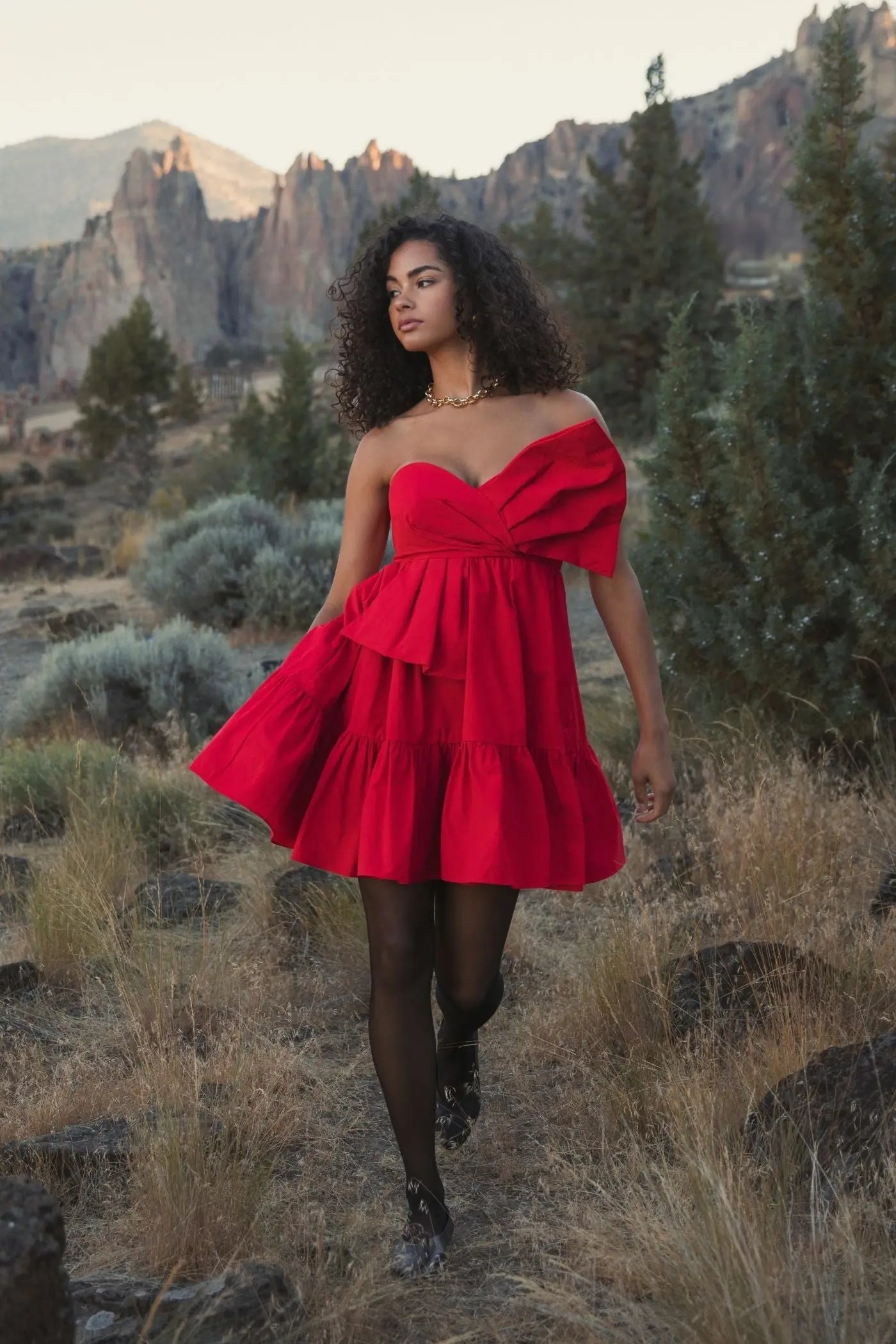 Red Faille Strapless Twist Bow Mini Dress - FINAL SALE-Myartka