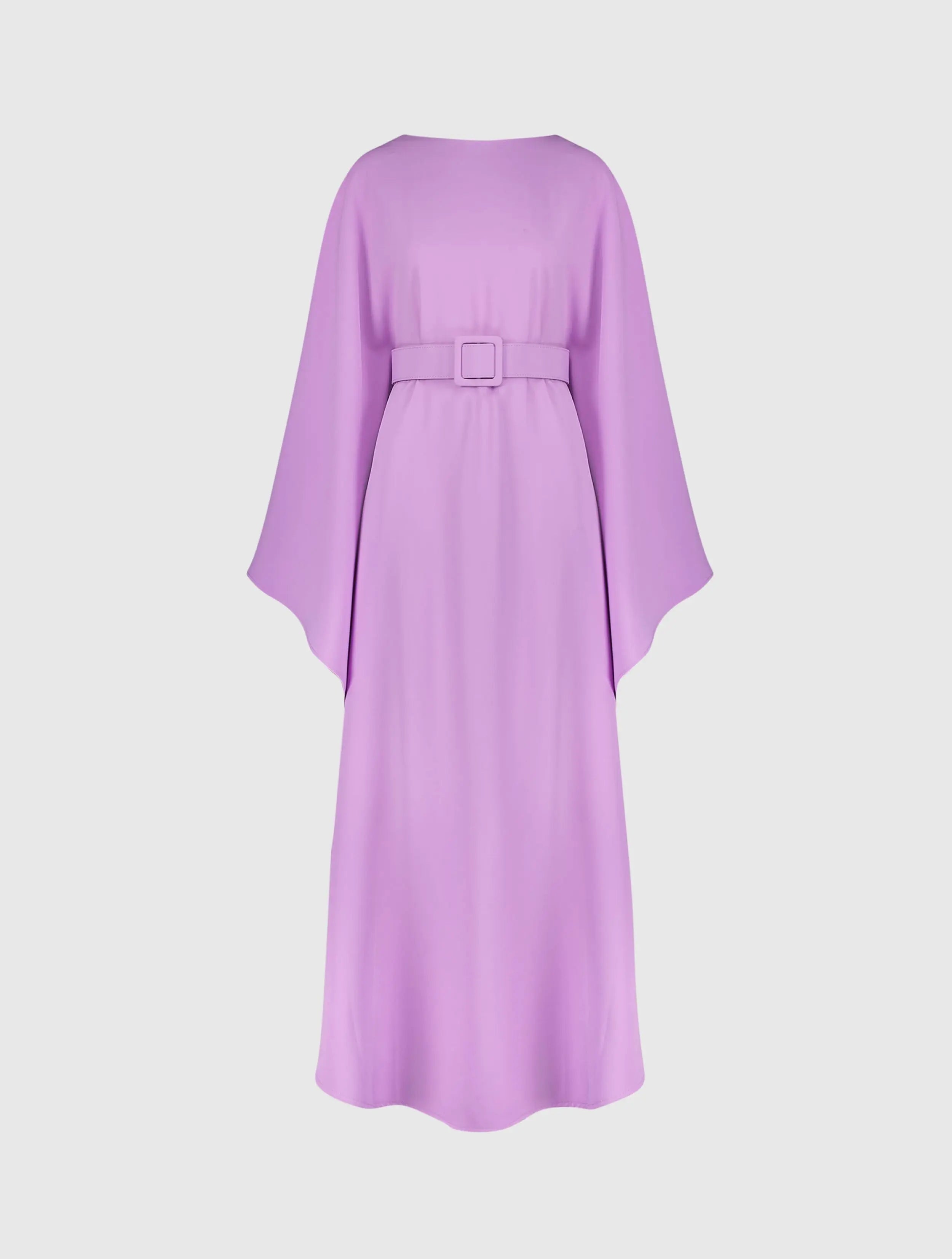 Purple Crepe Boat Neck Kaftan Dress With Belt-Myartka
