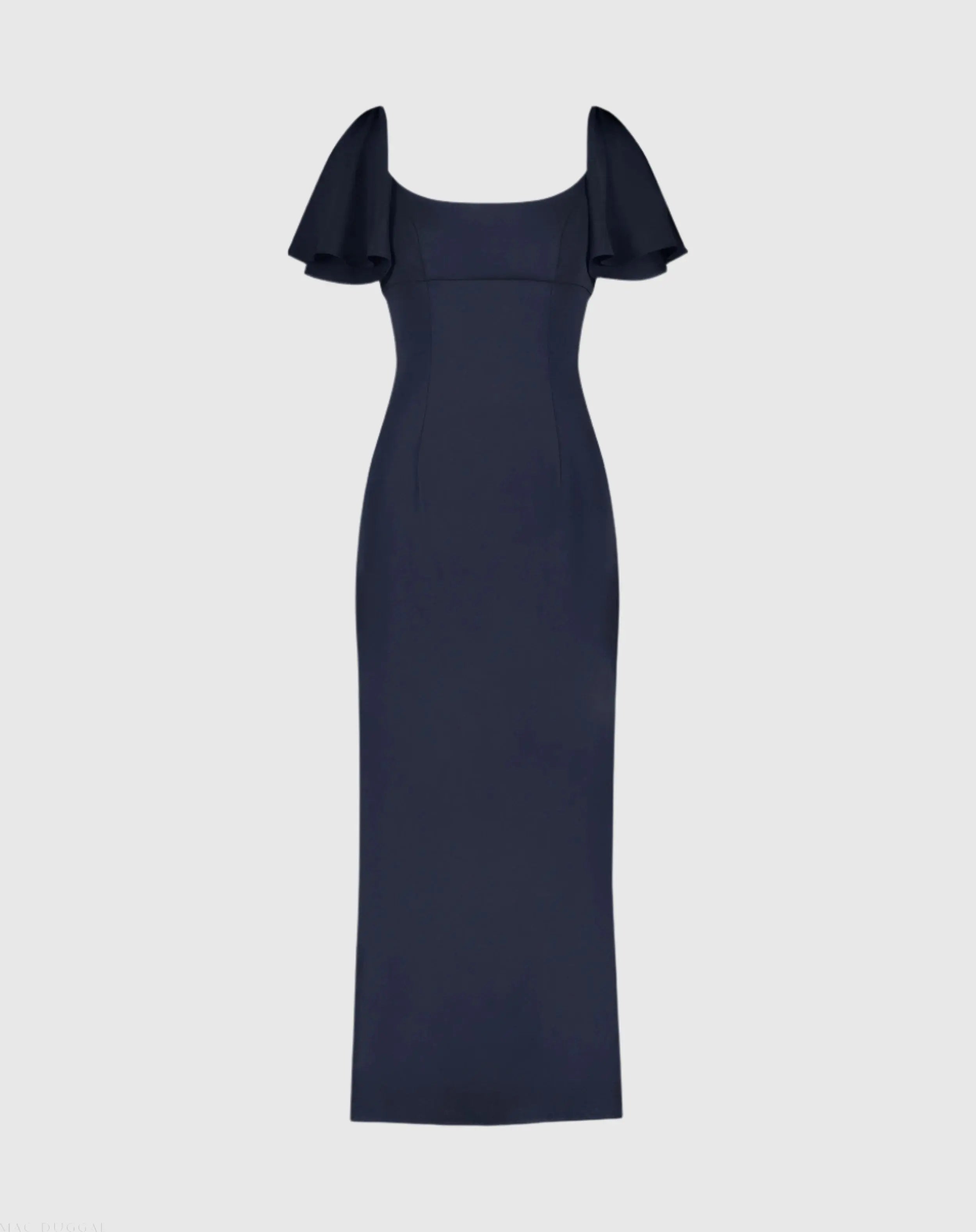 Navy Crepe Fitted Column Dress With Short Ruffle Sleeves - FINAL SALE-Myartka
