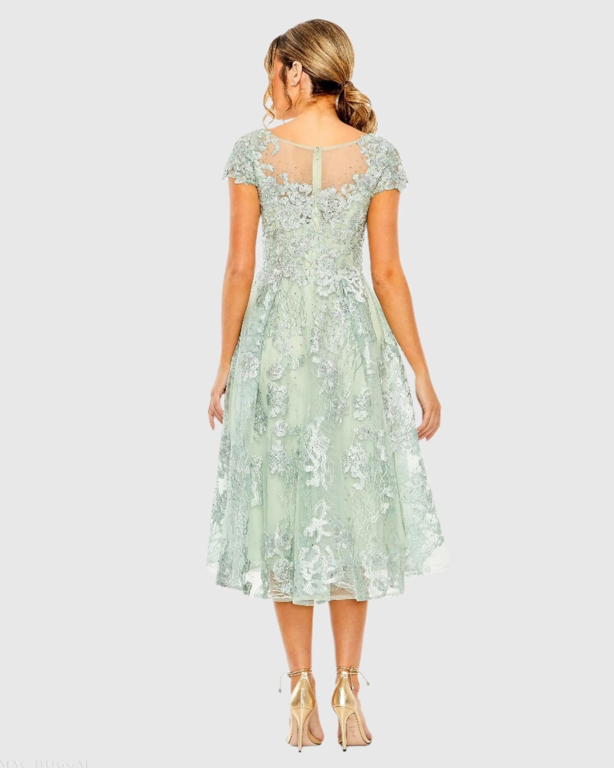 Green Embroidered Cap Sleeve A Line Dress - FINAL SALE-Myartka