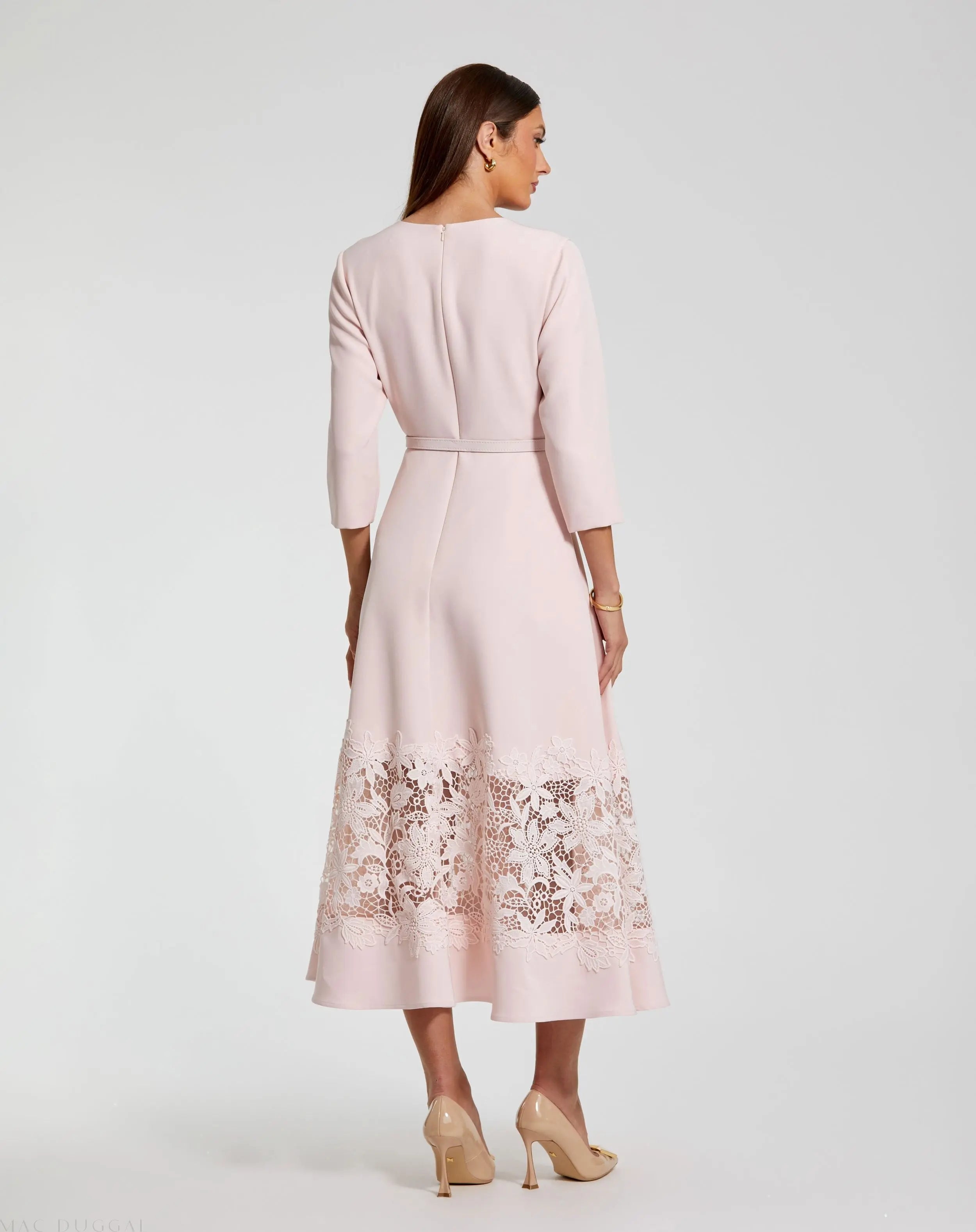 Pink Crepe Boat Neck Midi Dress With Applique Cut Out-Myartka