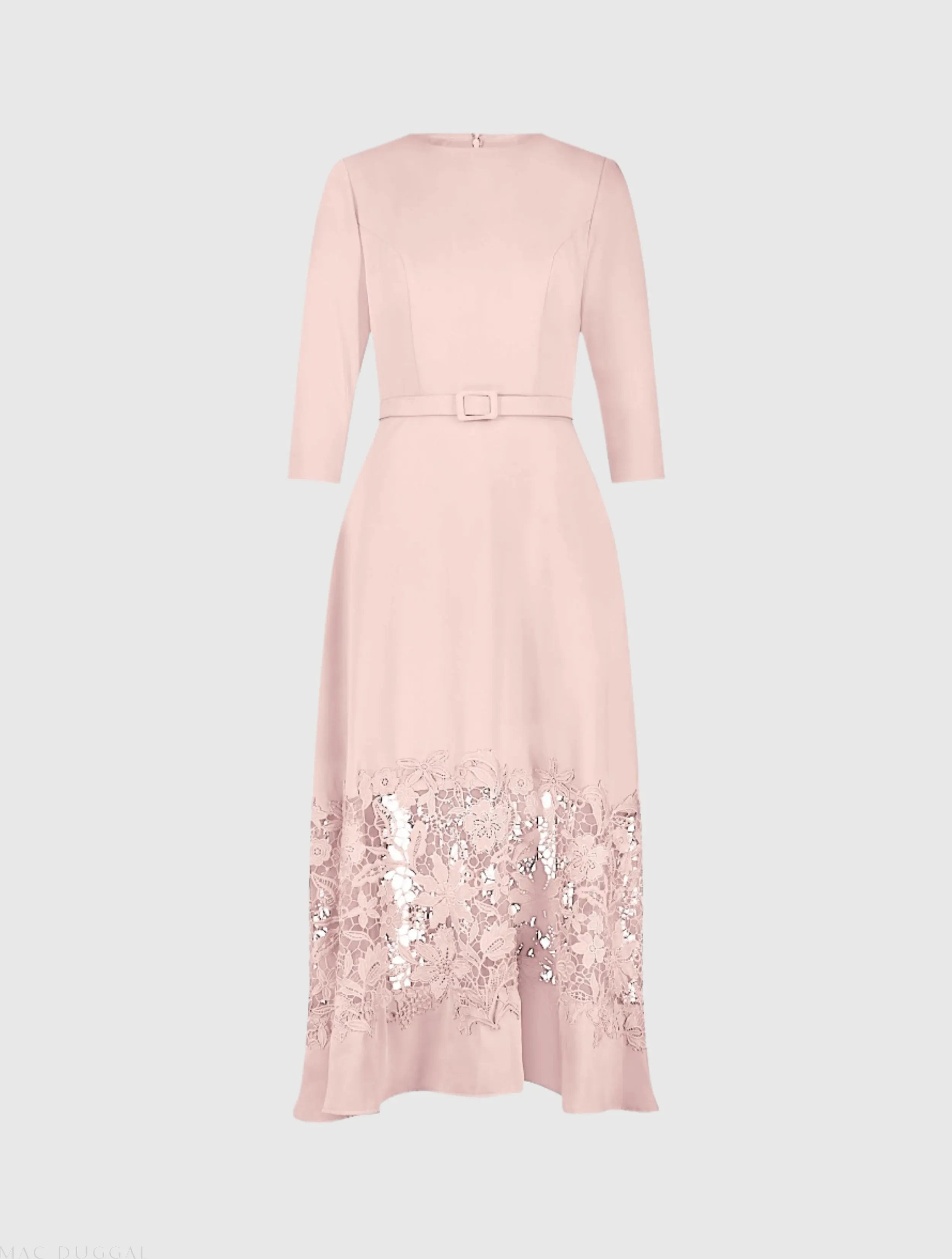 Pink Crepe Boat Neck Midi Dress With Applique Cut Out-Myartka