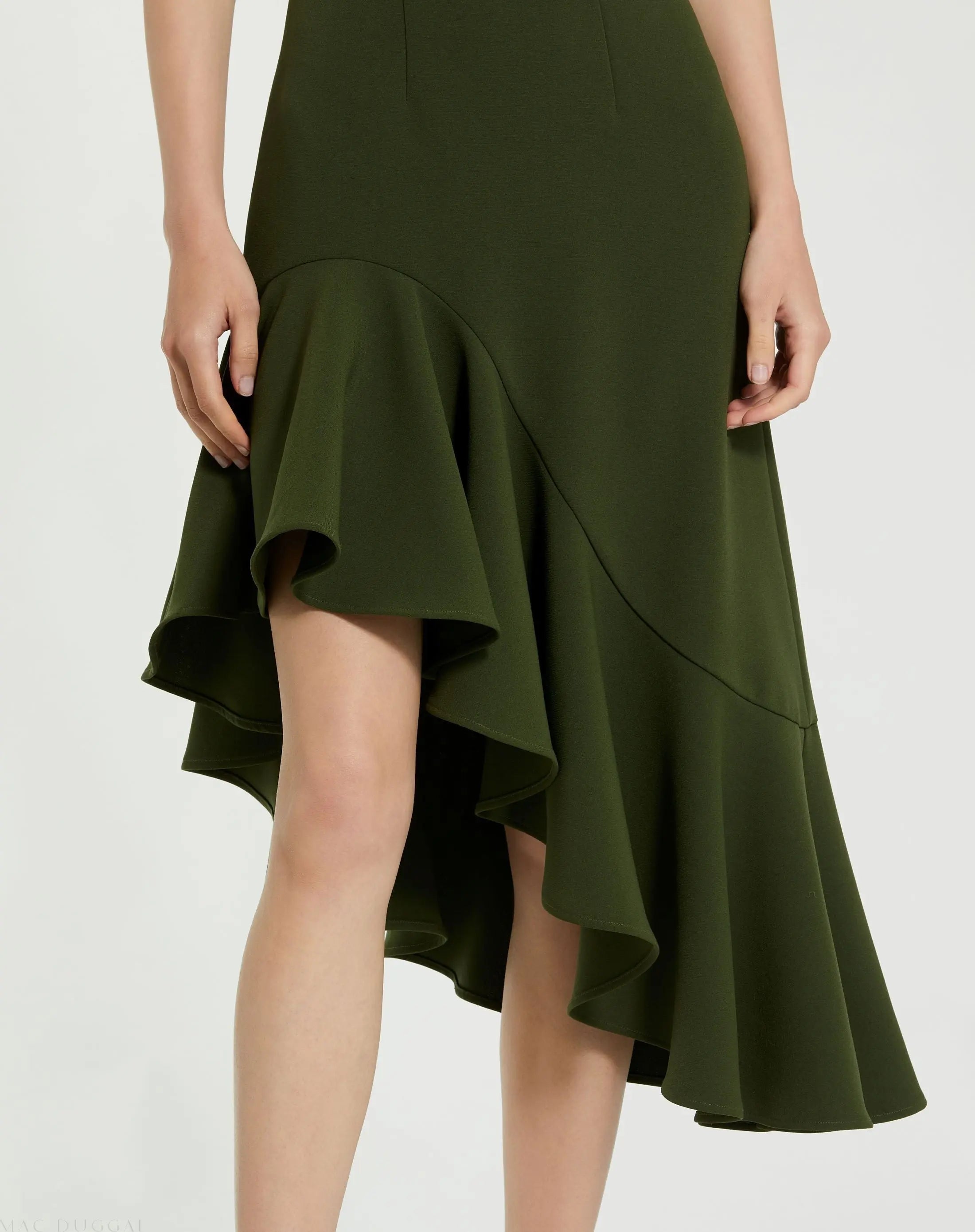 Green Crepe 3/4 Sleeve Asymmetrical Hem Dress - FINAL SALE-Myartka