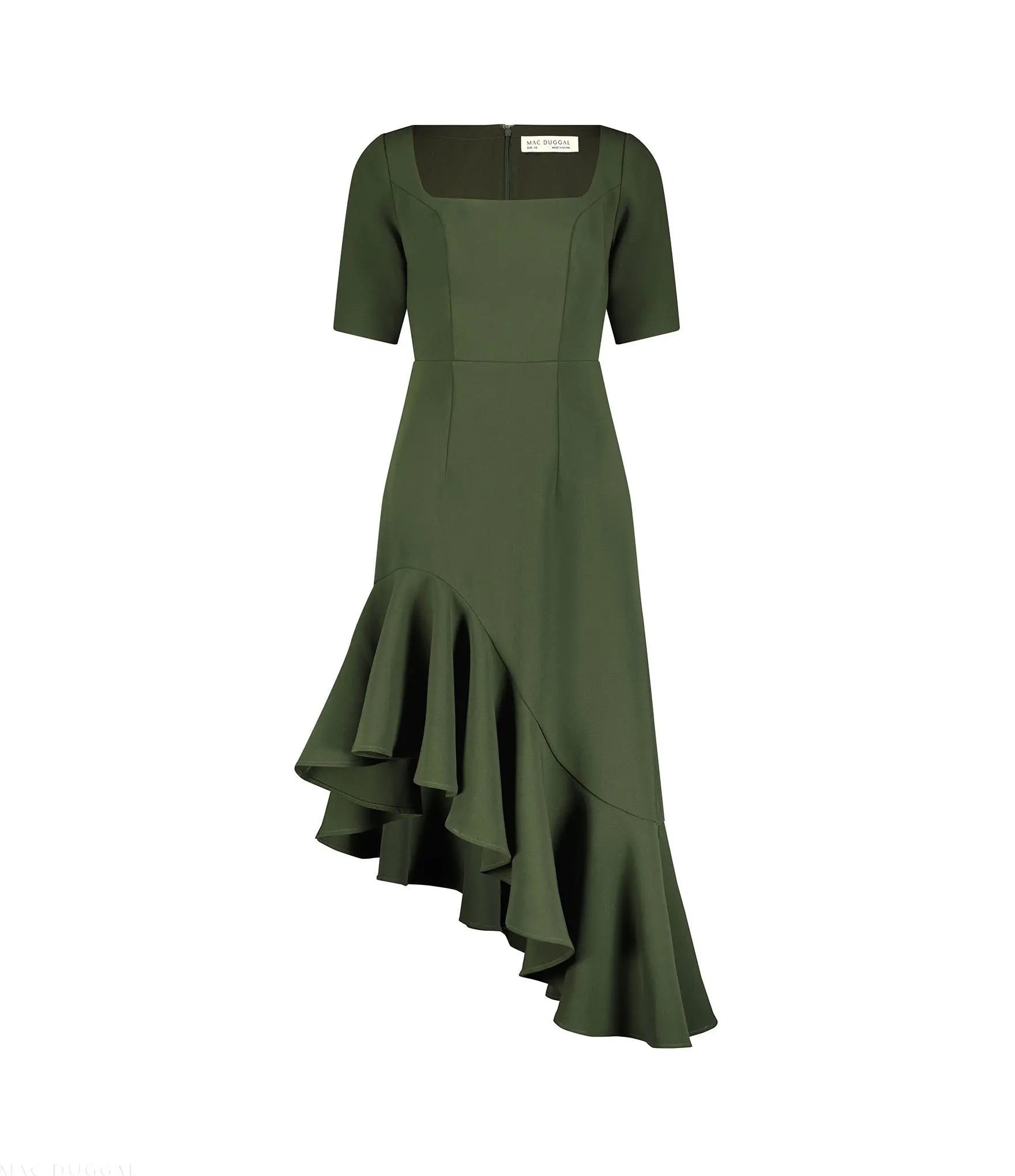 Green Crepe 3/4 Sleeve Asymmetrical Hem Dress - FINAL SALE-Myartka