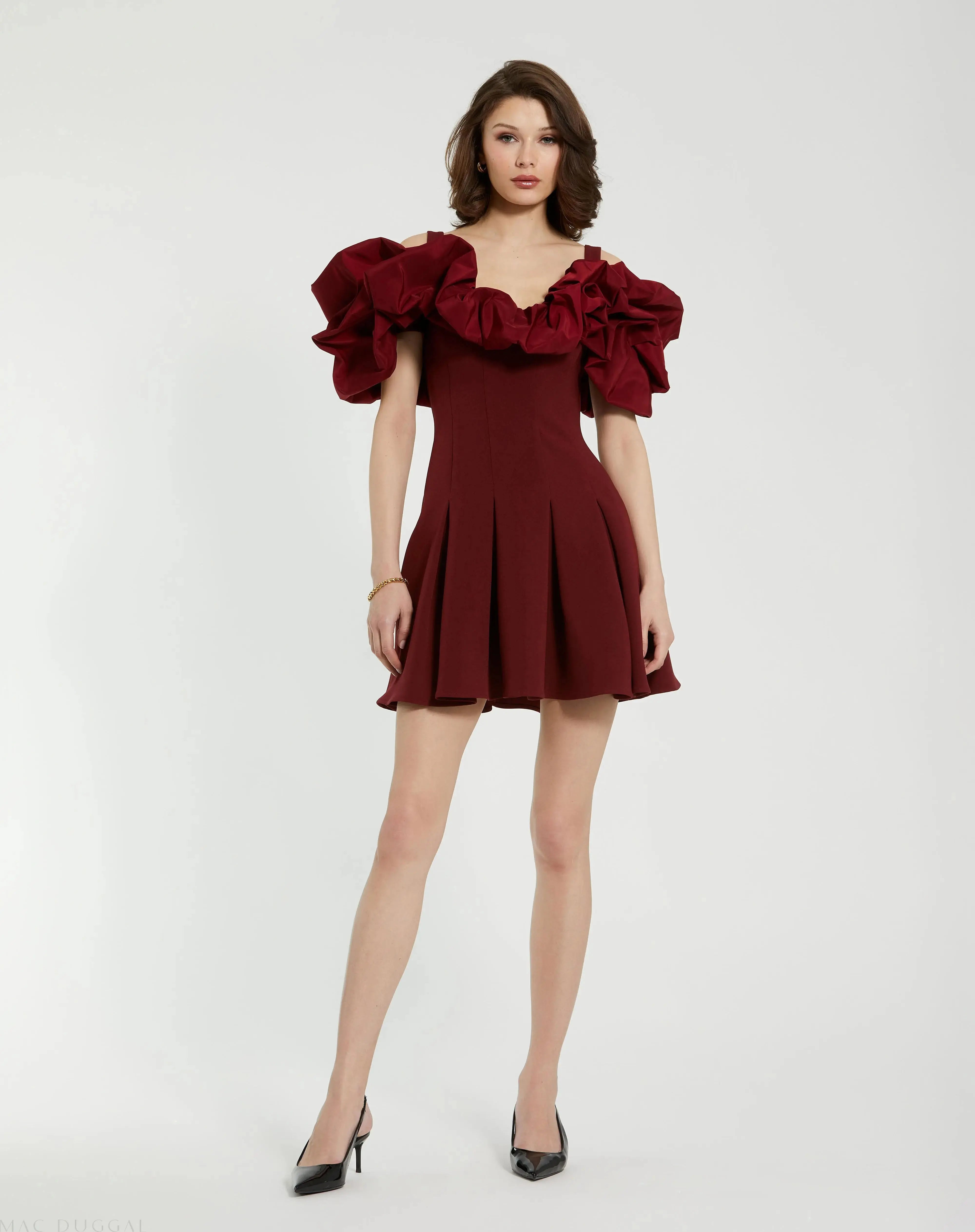 Crepe Godet Hem Mini Dress With Faille Ruffle-Myartka