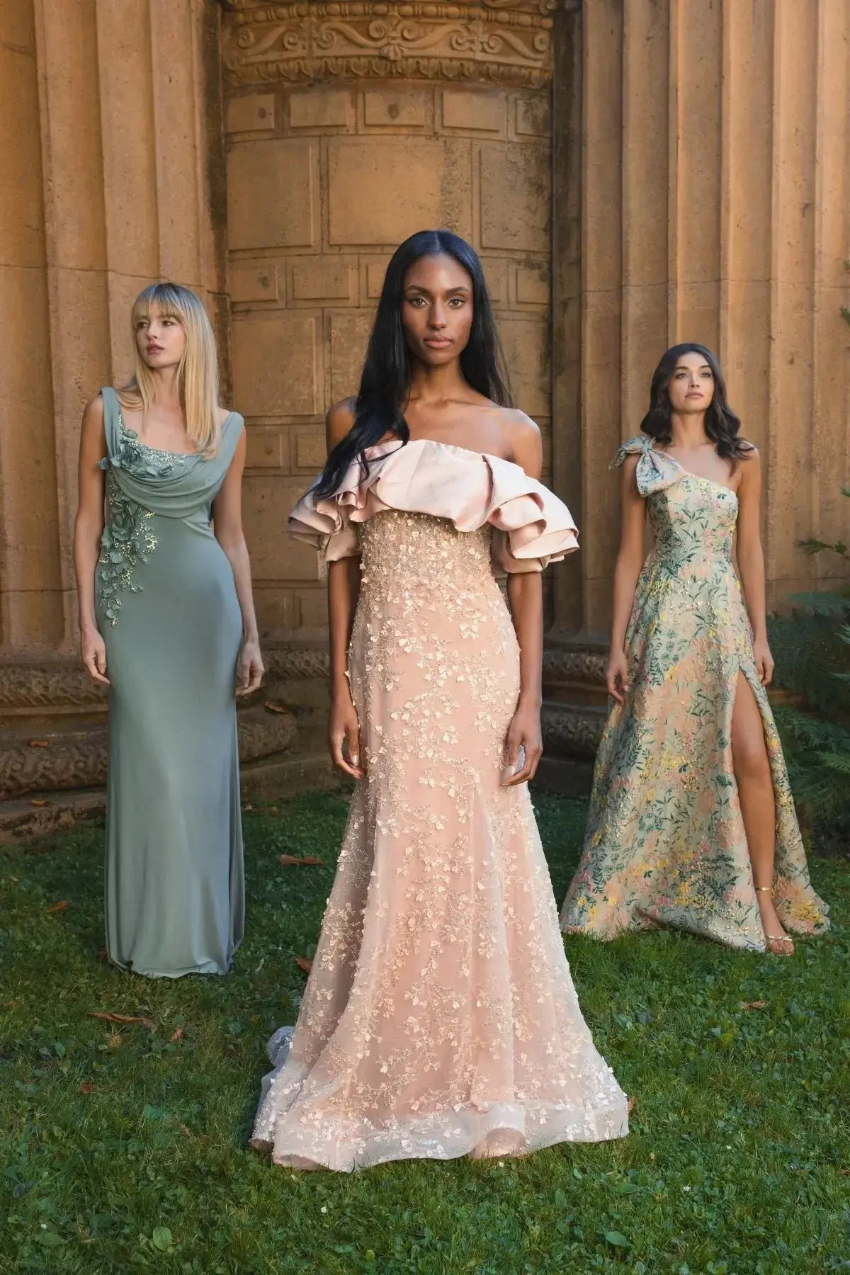 Pink Embellished Mermaid Gown With Off The Shoulder Ruffle-Myartka