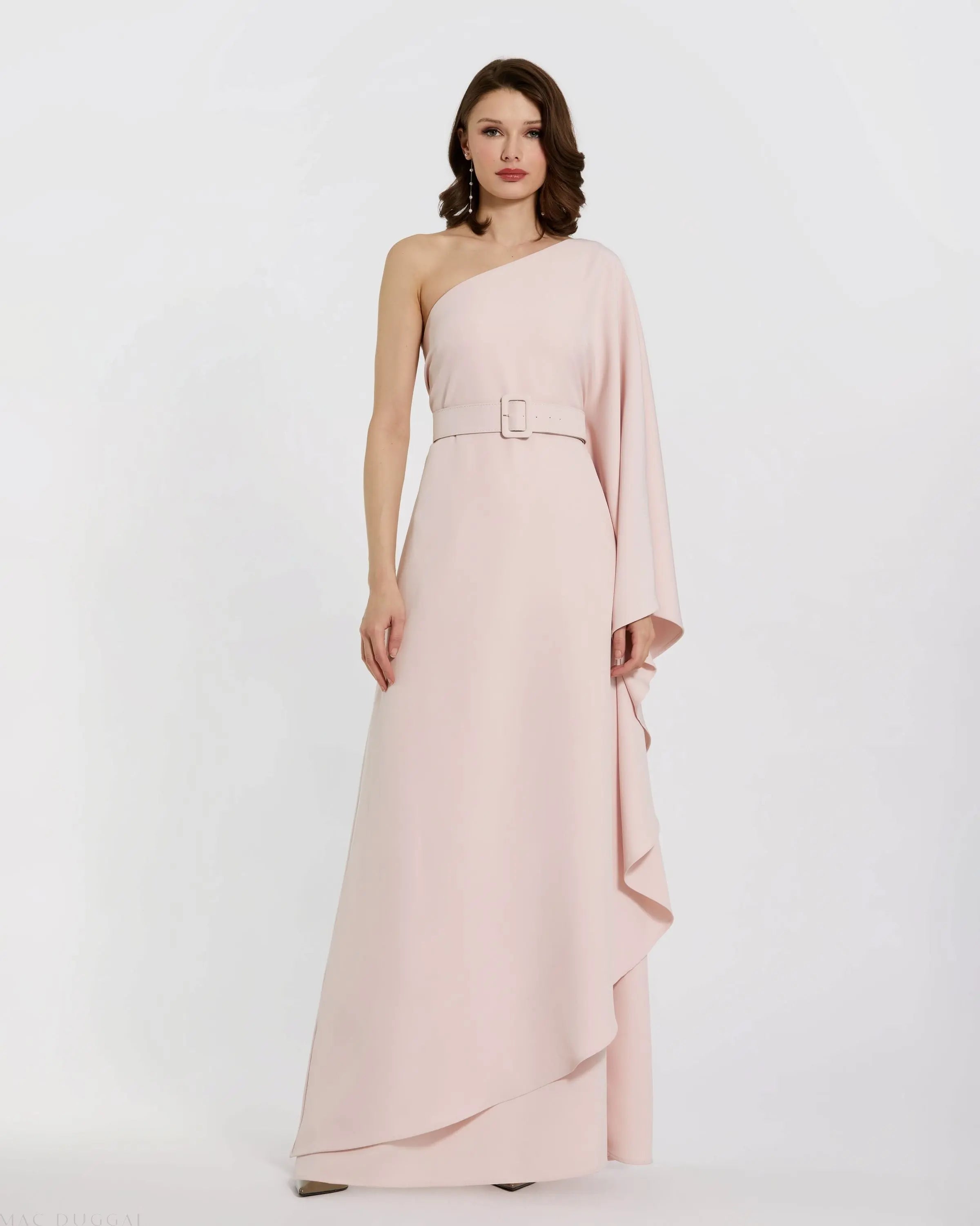 Pink Crepe One Sleeve Belted Kaftan Dress - FINAL SALE-Myartka