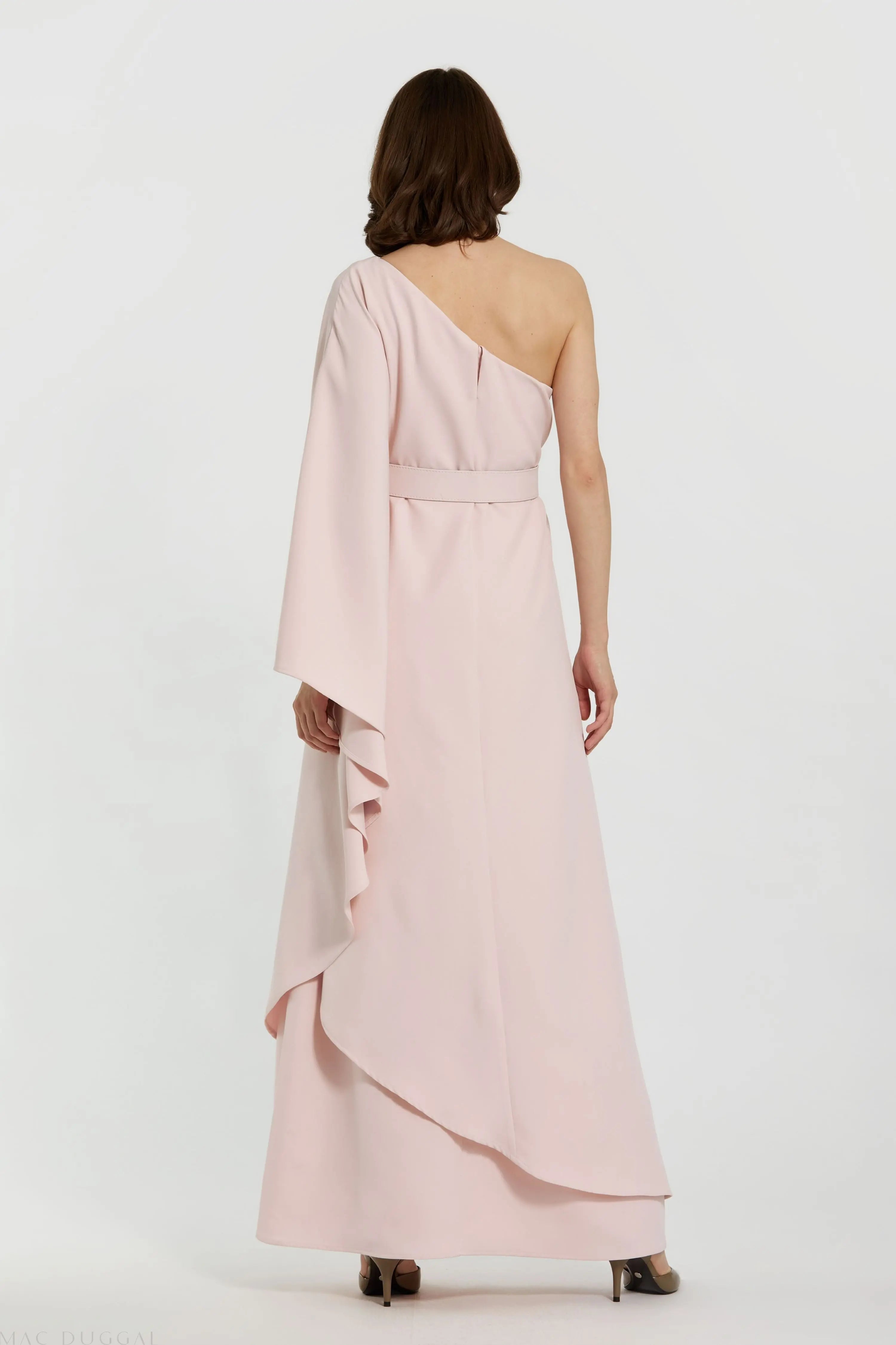 Pink Crepe One Sleeve Belted Kaftan Dress - FINAL SALE-Myartka