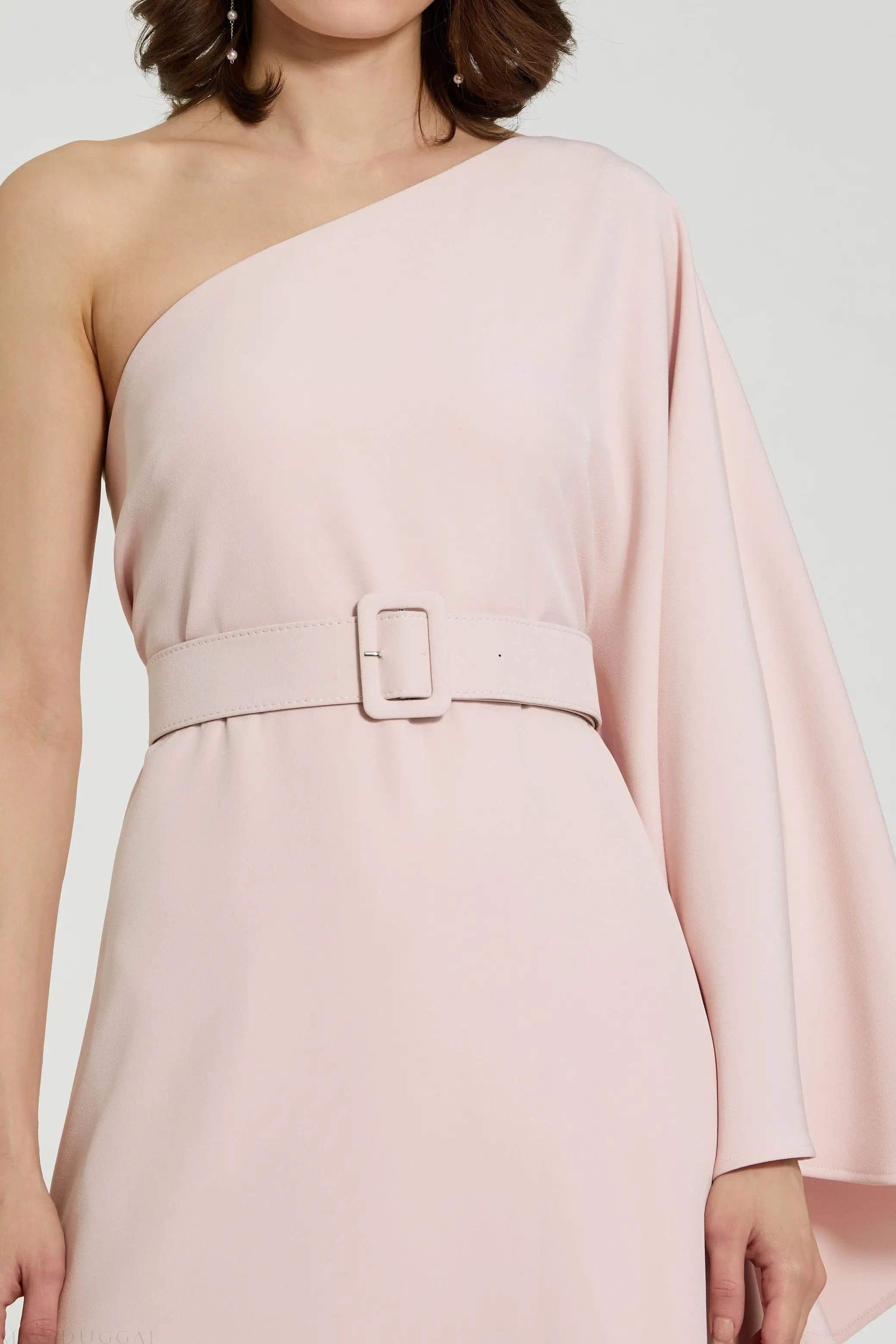 Pink Crepe One Sleeve Belted Kaftan Dress - FINAL SALE-Myartka