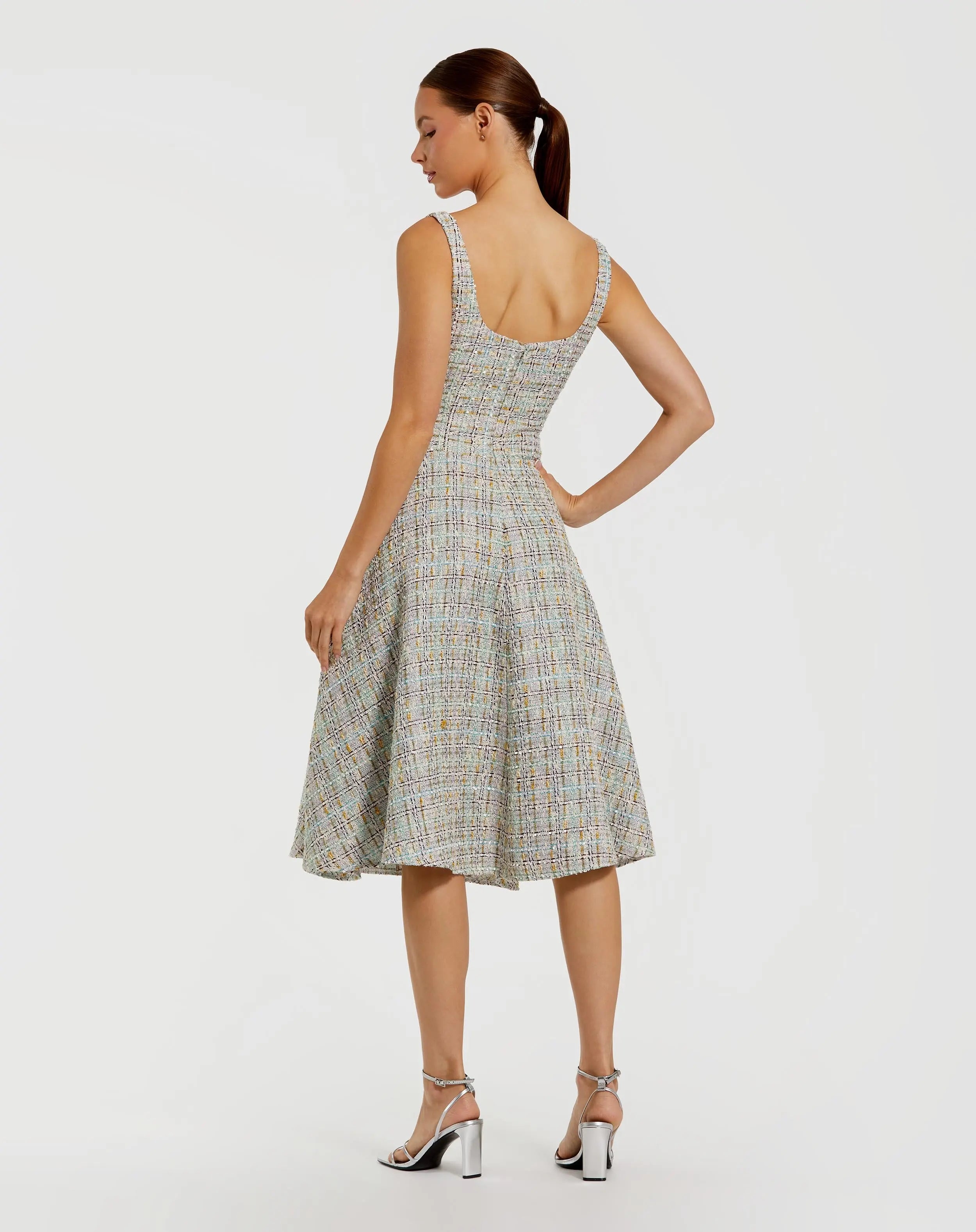 Multicolor Sleeveless Drop Waist Boucle Midi Dress-Myartka