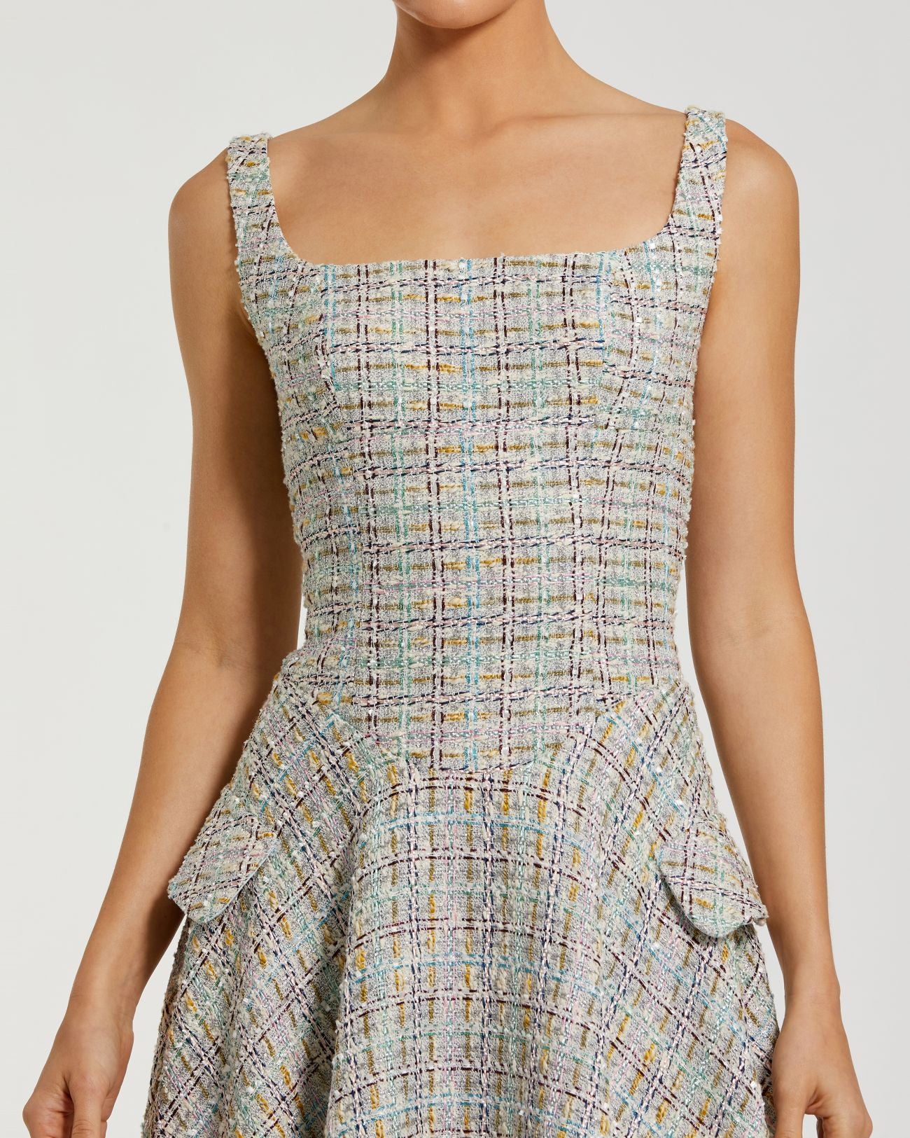 Multicolor Sleeveless Drop Waist Boucle Midi Dress-Myartka