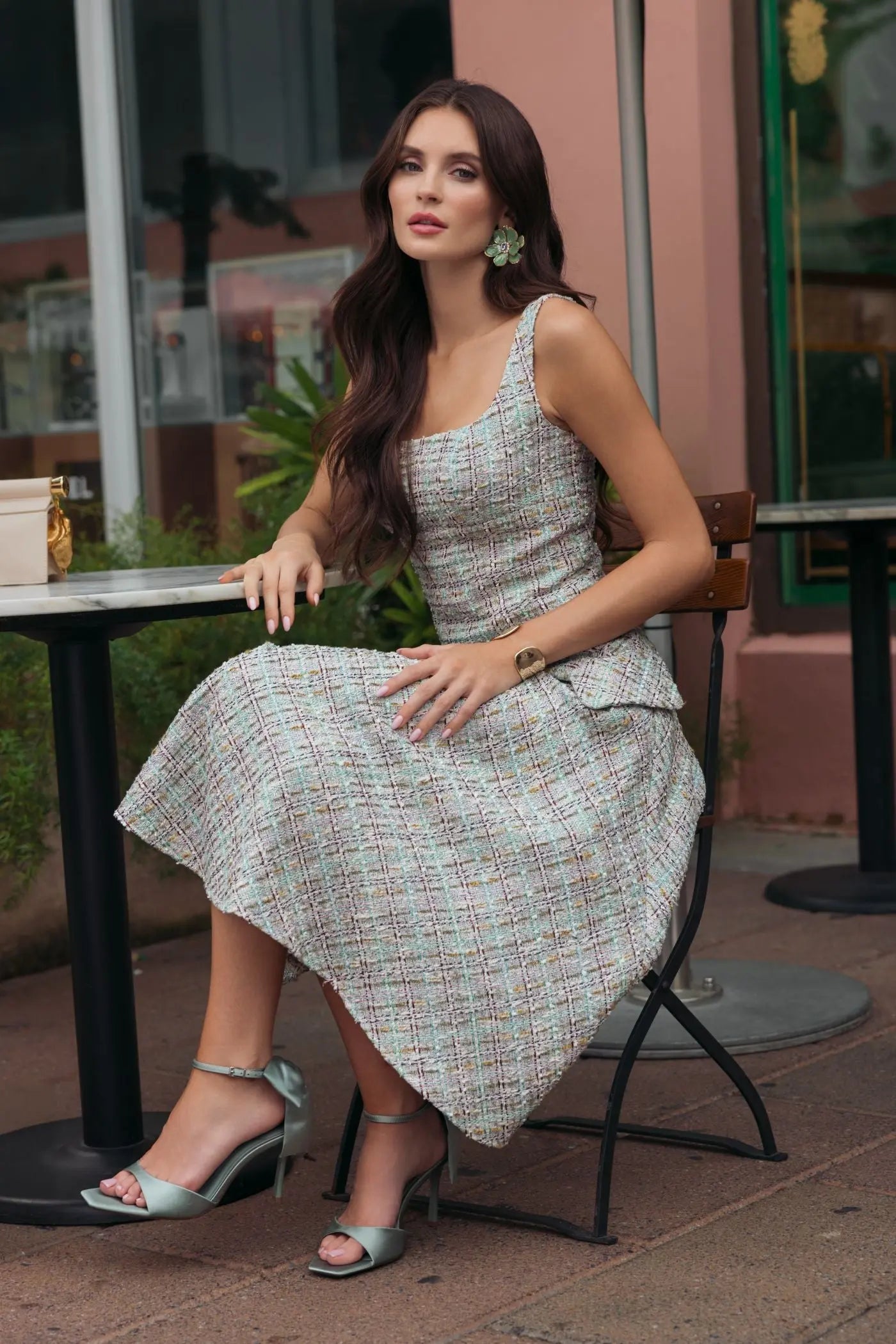 Multicolor Sleeveless Drop Waist Boucle Midi Dress-Myartka