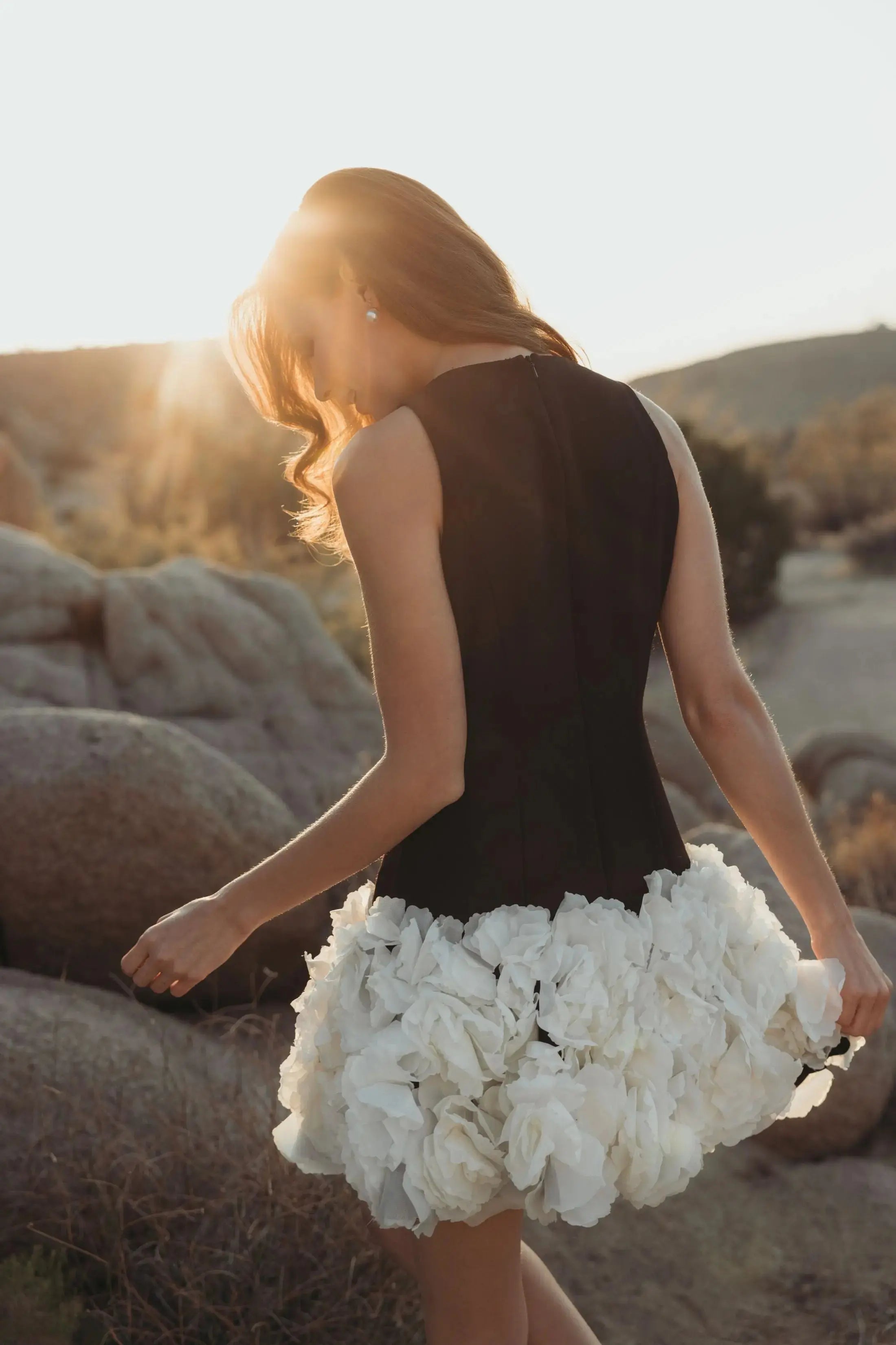 Black Sleeveless Mini Dress with 3D Floral Skirt-Myartka