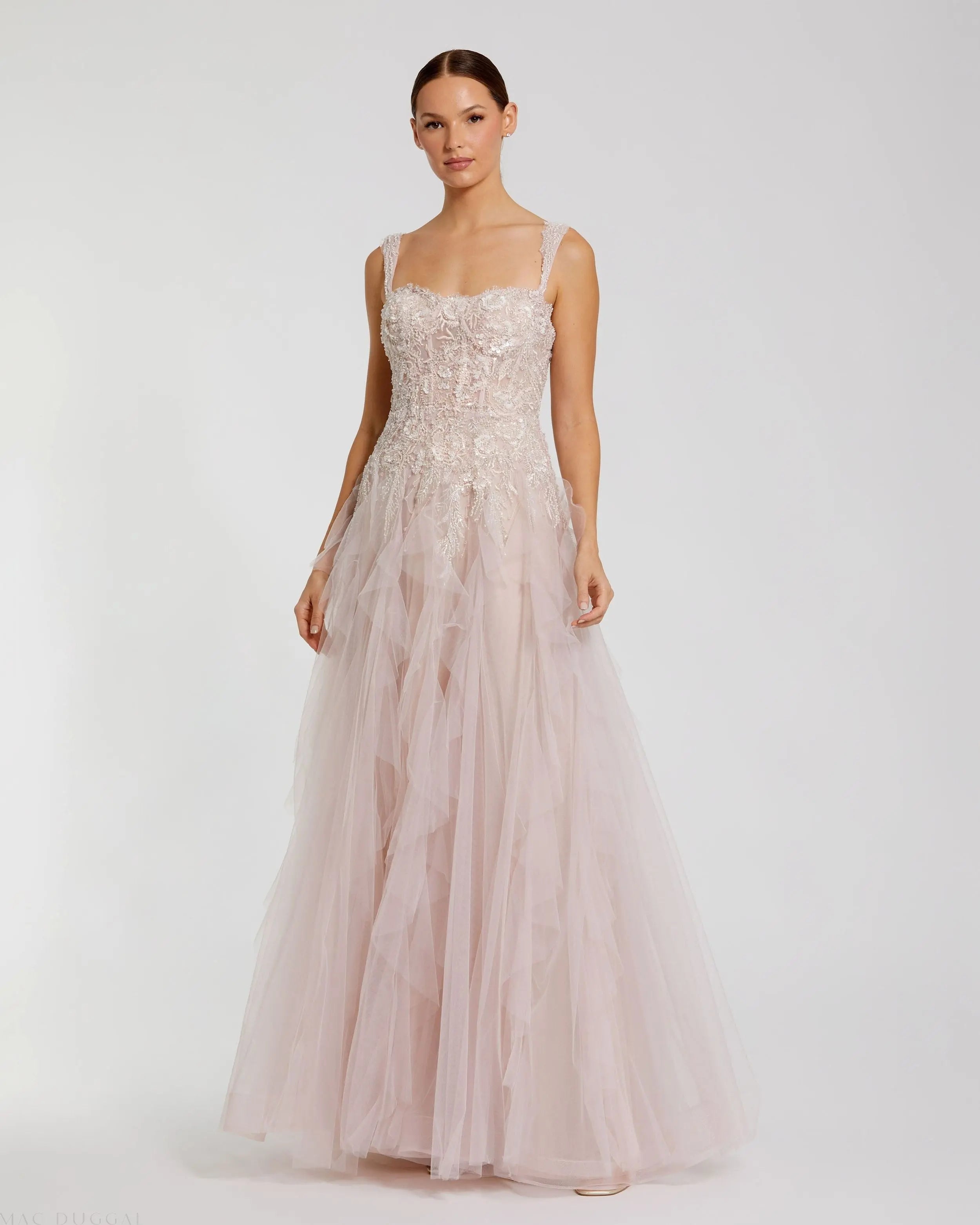 Pink Bustier Tulle Ballgown With Ruffle Skirt-Myartka