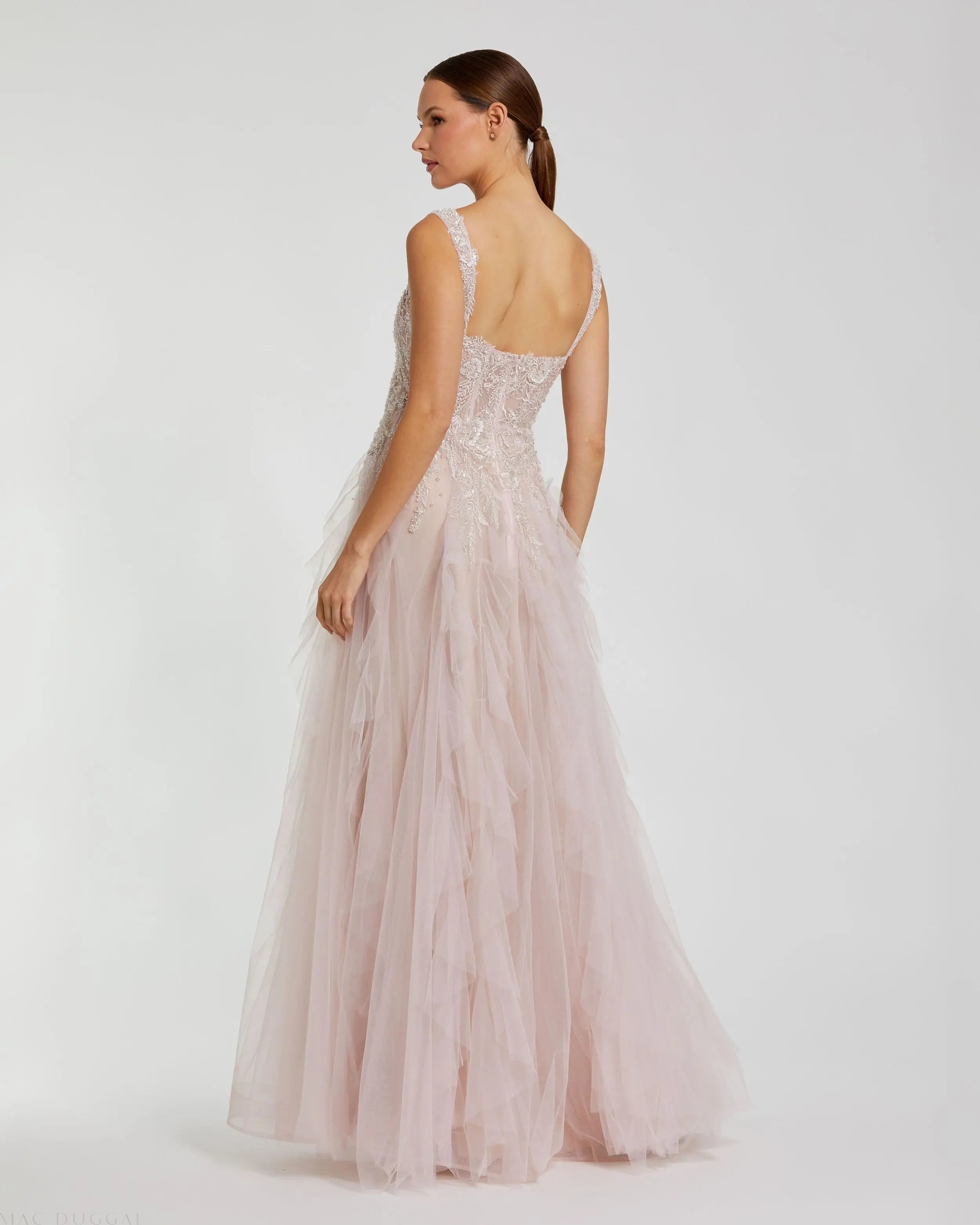 Pink Bustier Tulle Ballgown With Ruffle Skirt-Myartka