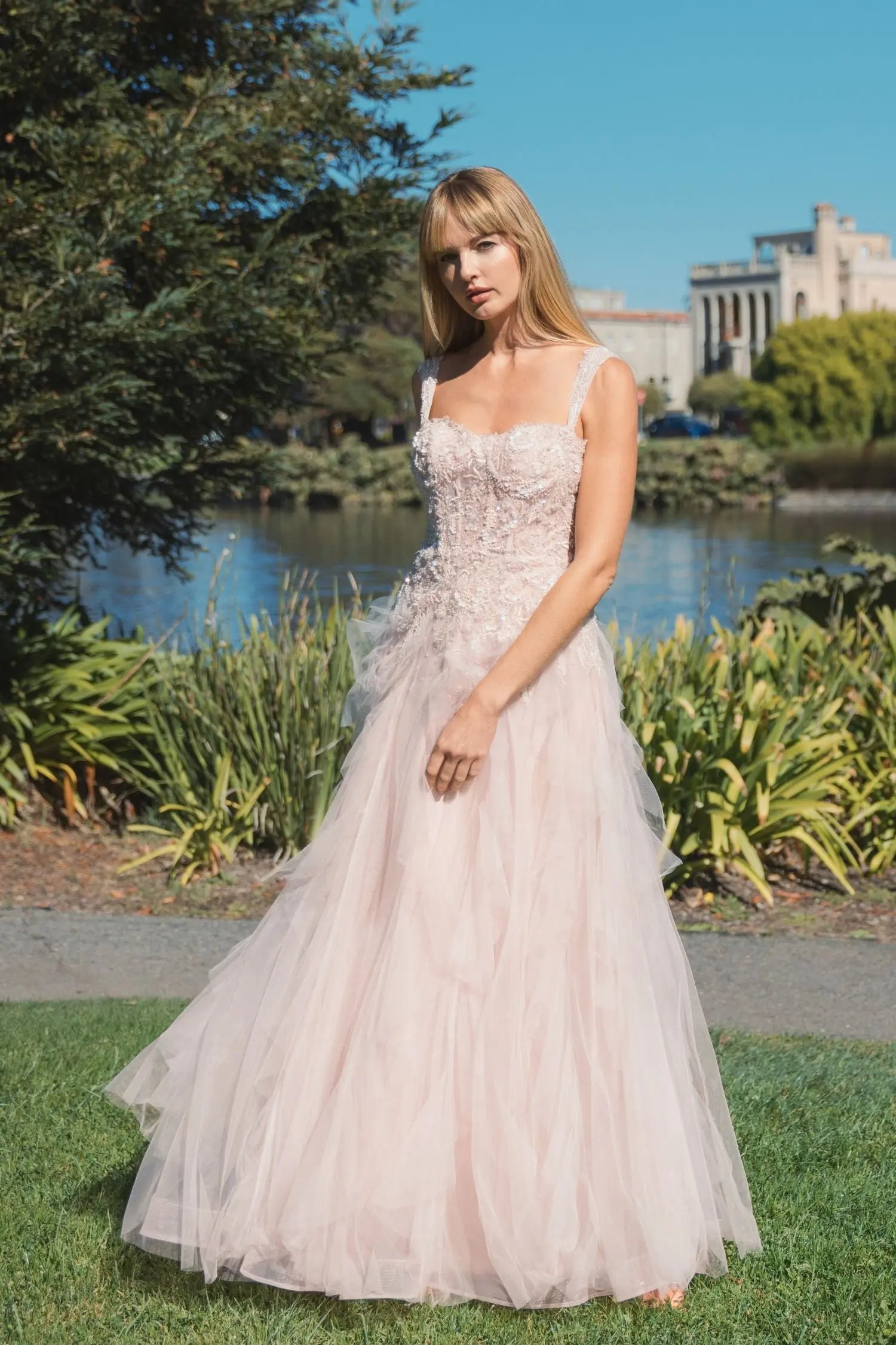 Pink Bustier Tulle Ballgown With Ruffle Skirt-Myartka