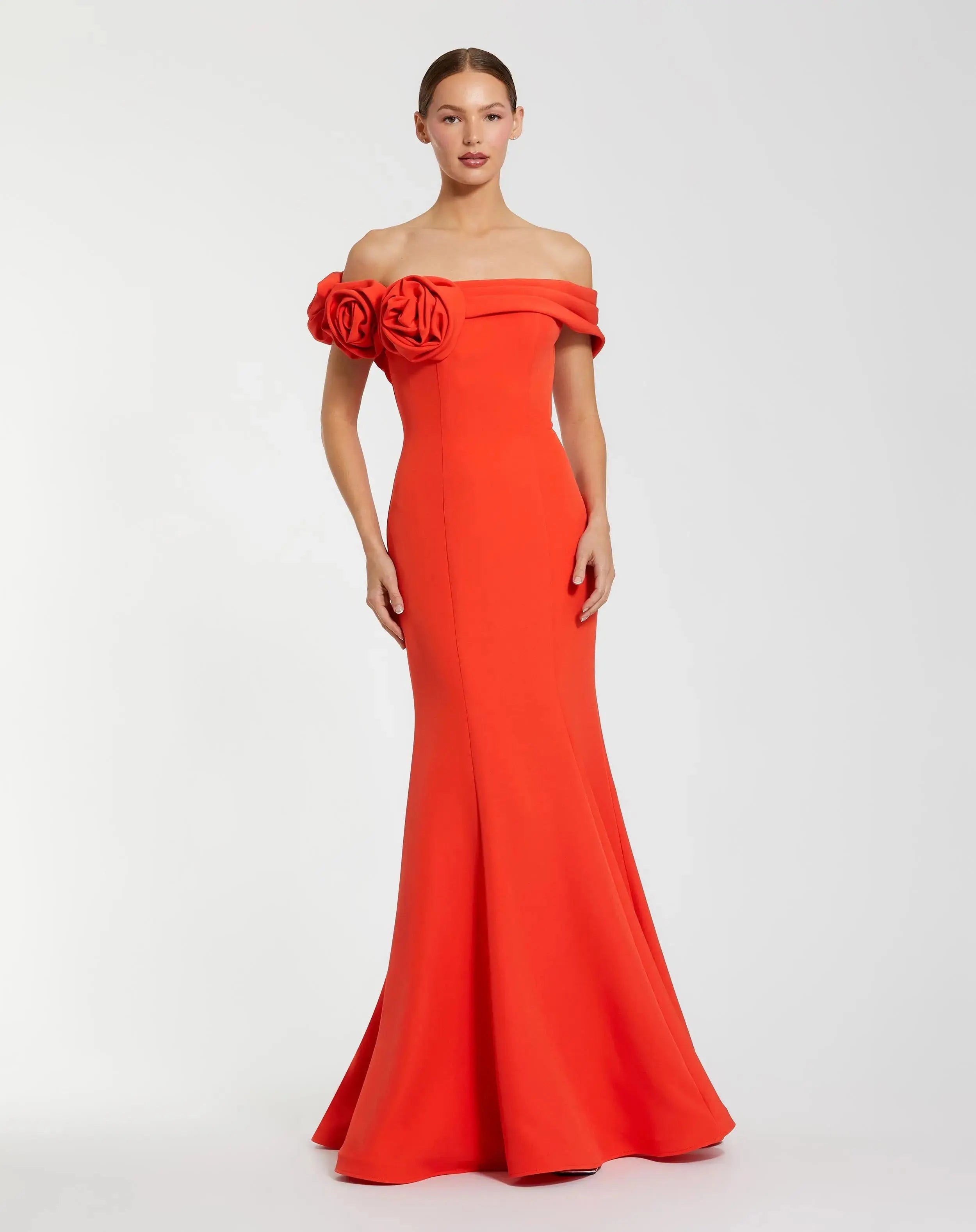 Orange Off The Shoulder Crepe Mermaid Gown-Myartka