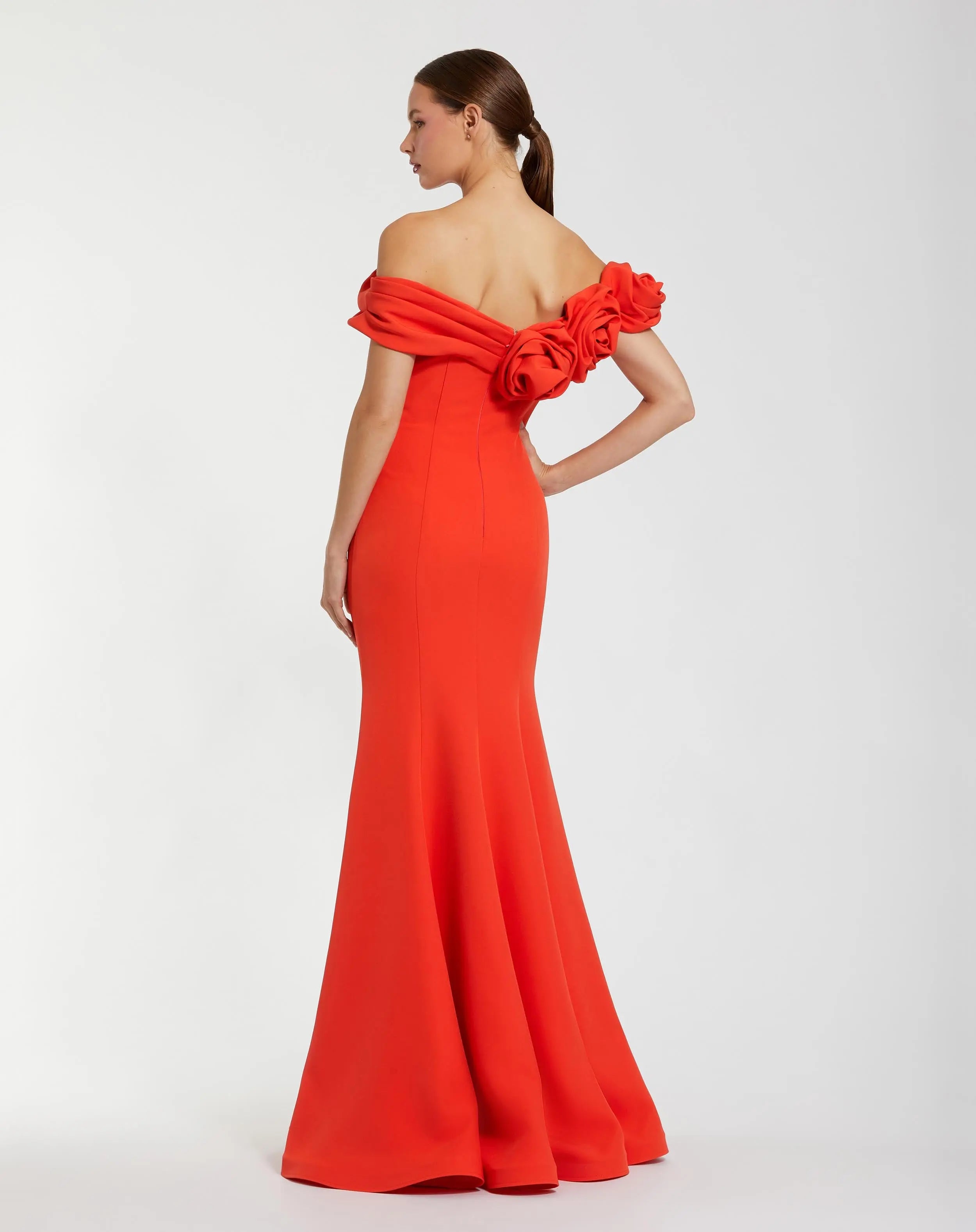 Orange Off The Shoulder Crepe Mermaid Gown-Myartka