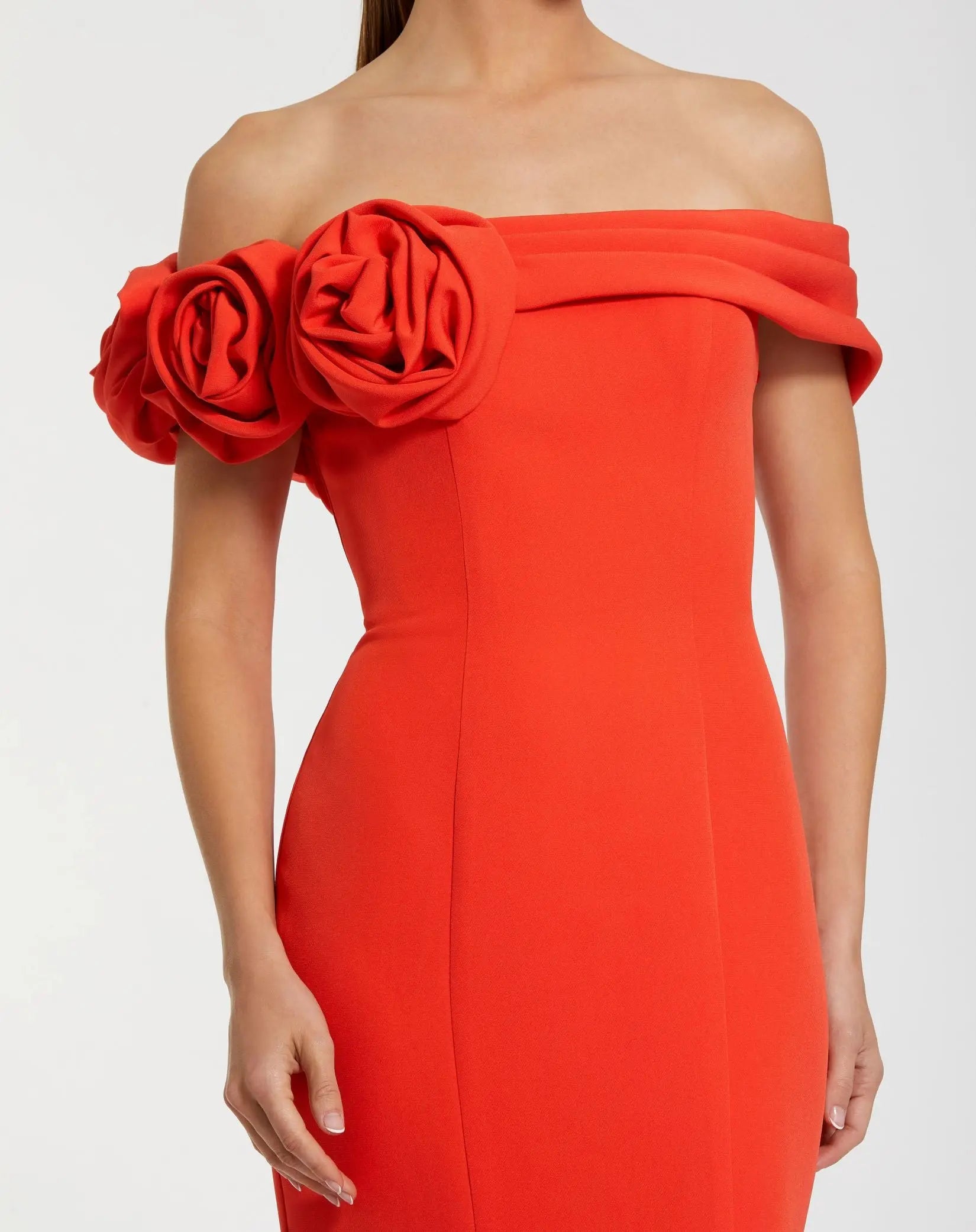Orange Off The Shoulder Crepe Mermaid Gown-Myartka