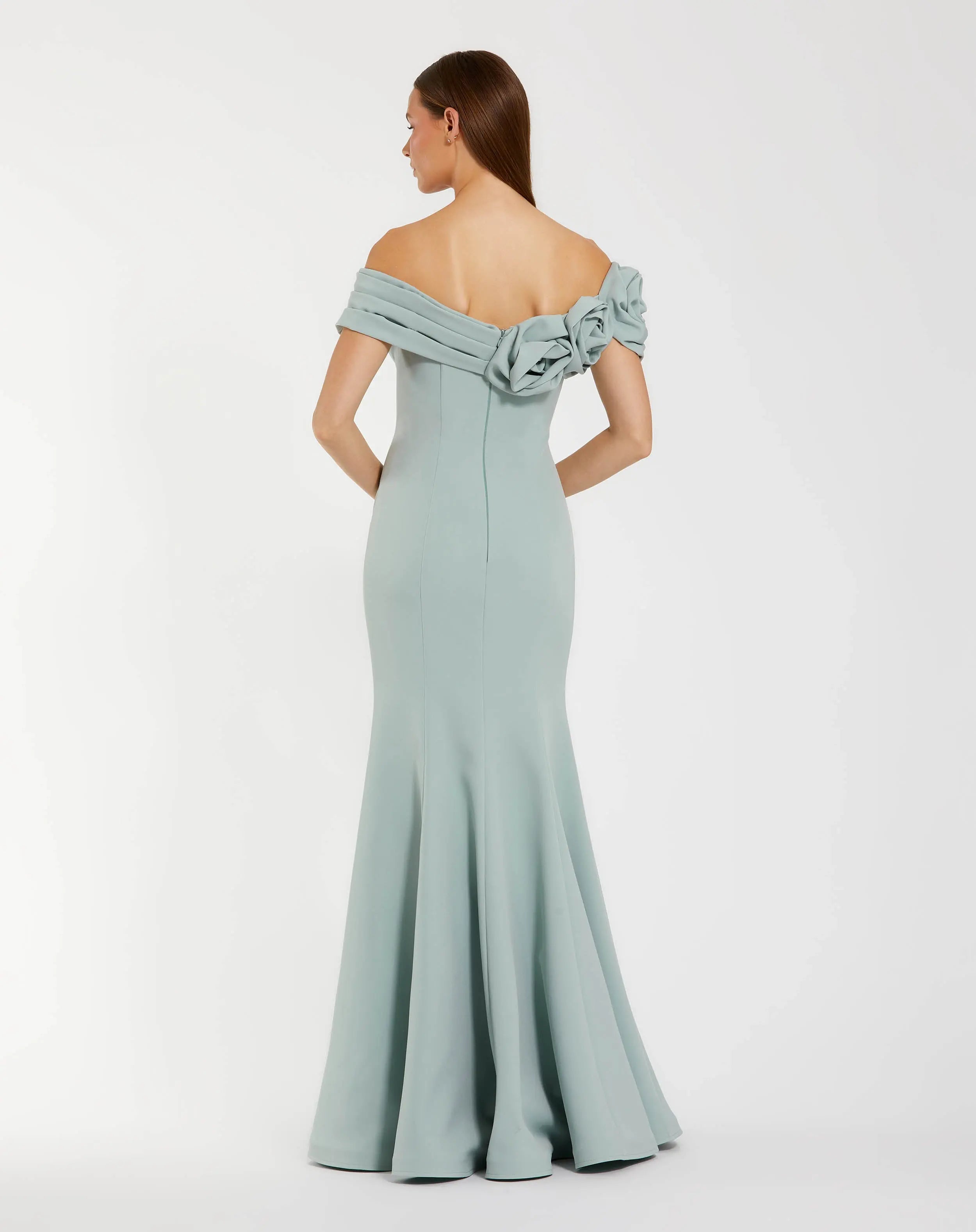 Blue Off The Shoulder Crepe Mermaid Gown-Myartka