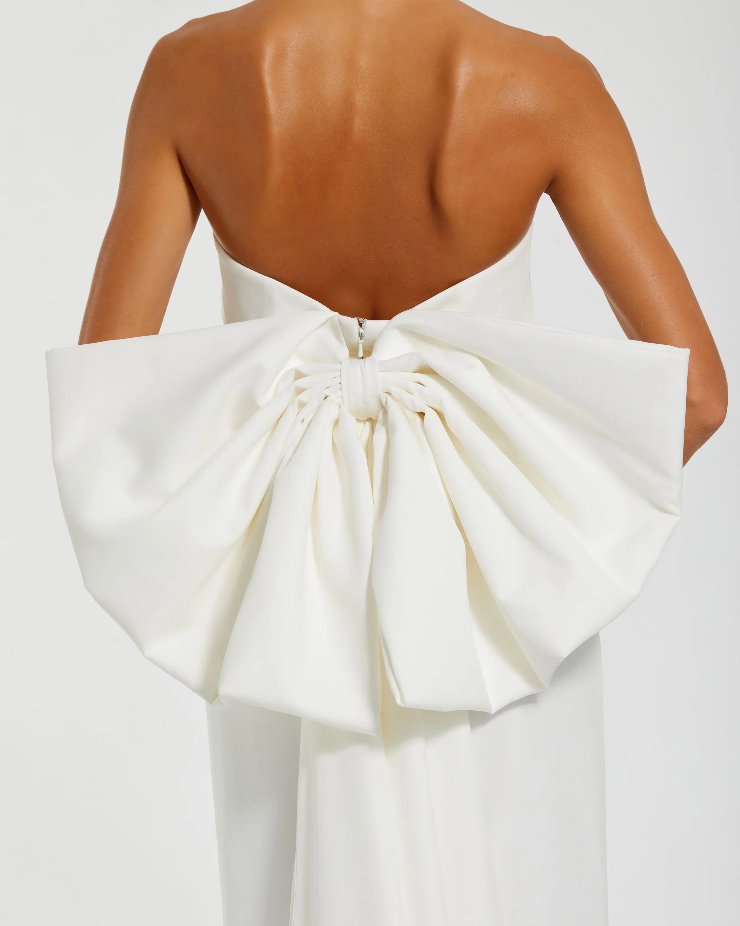 White Strapless Crepe Sheath Dress with Bow-Myartka