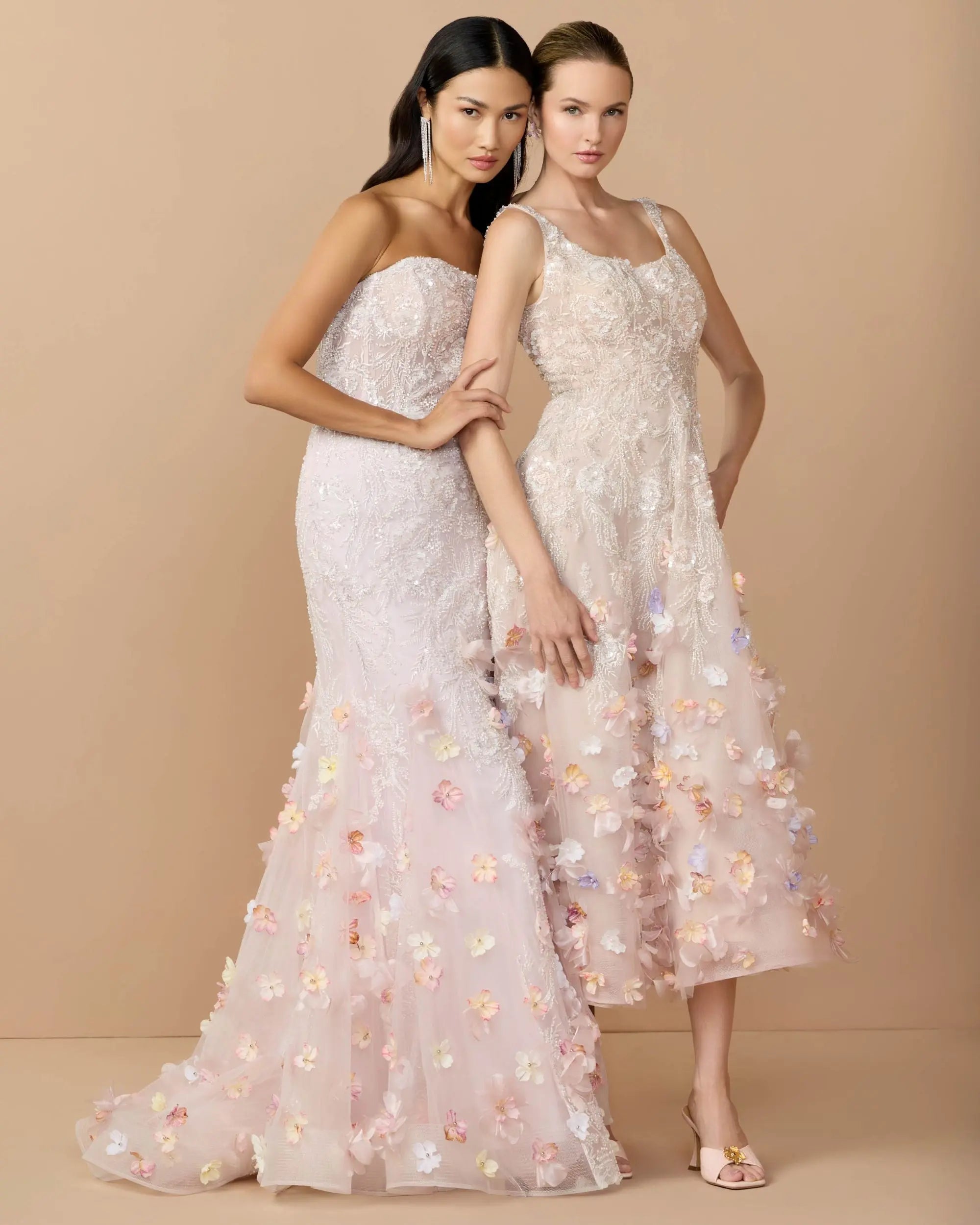 Pink Strapless Embellished Mermaid Gown With 3D Floral Hem-Myartka