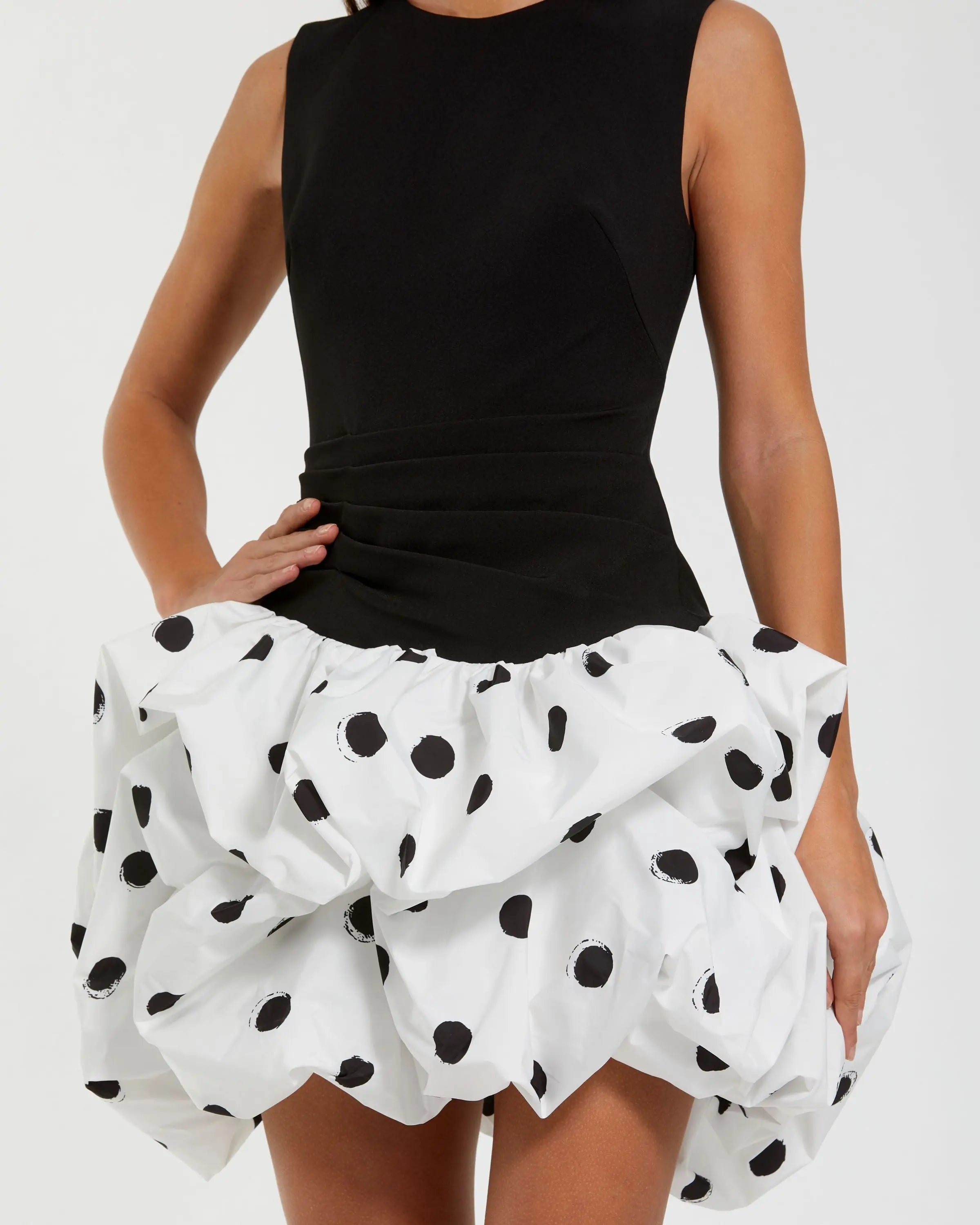 Black and White Polka Dot Bubble Skirt Mini Dress-Myartka