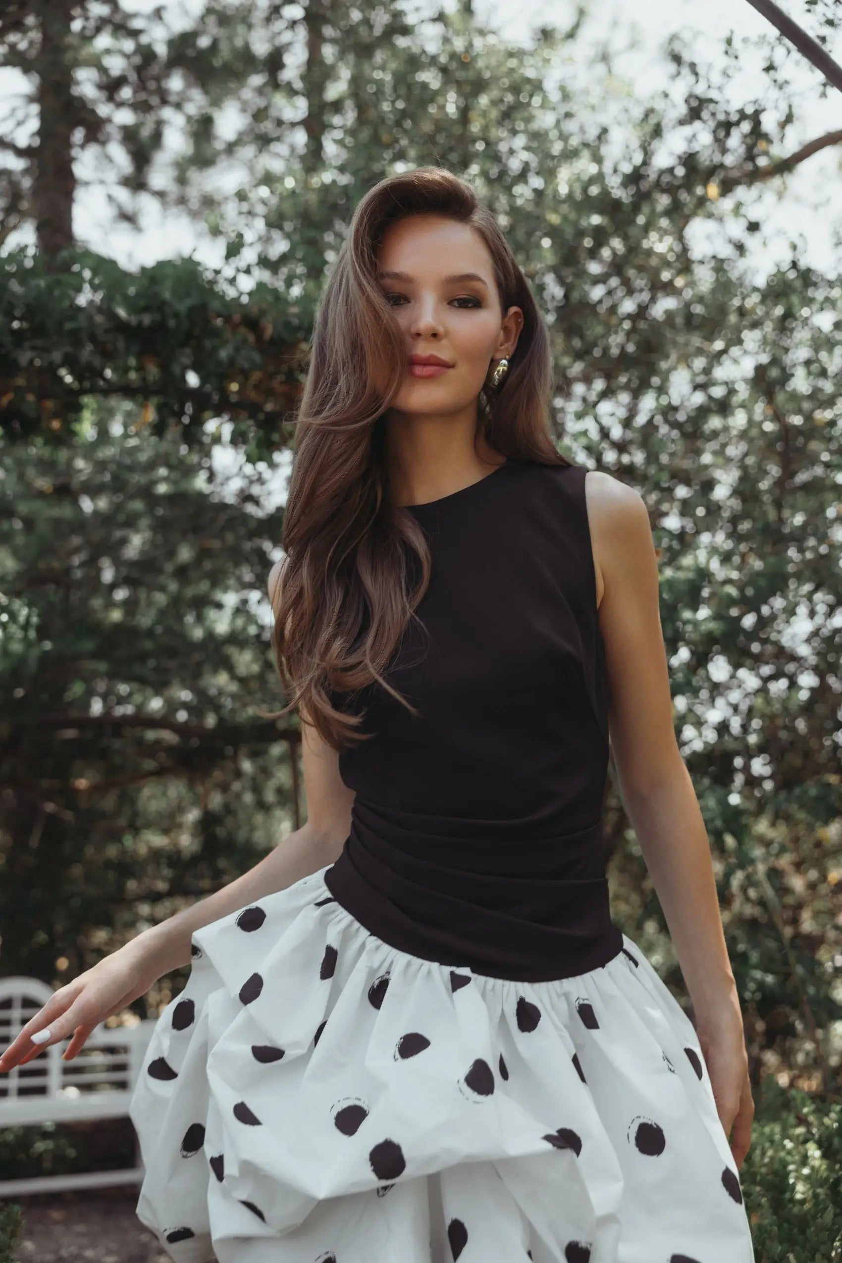 Black and White Polka Dot Bubble Skirt Mini Dress-Myartka