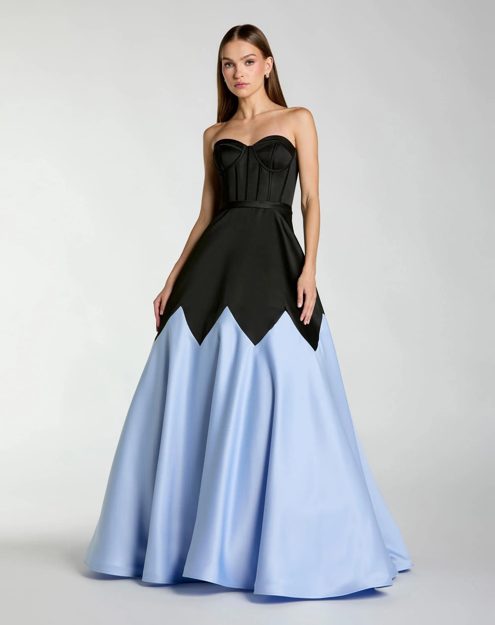 Black and Blue Strapless Satin Sweetheart Ball Gown-Myartka