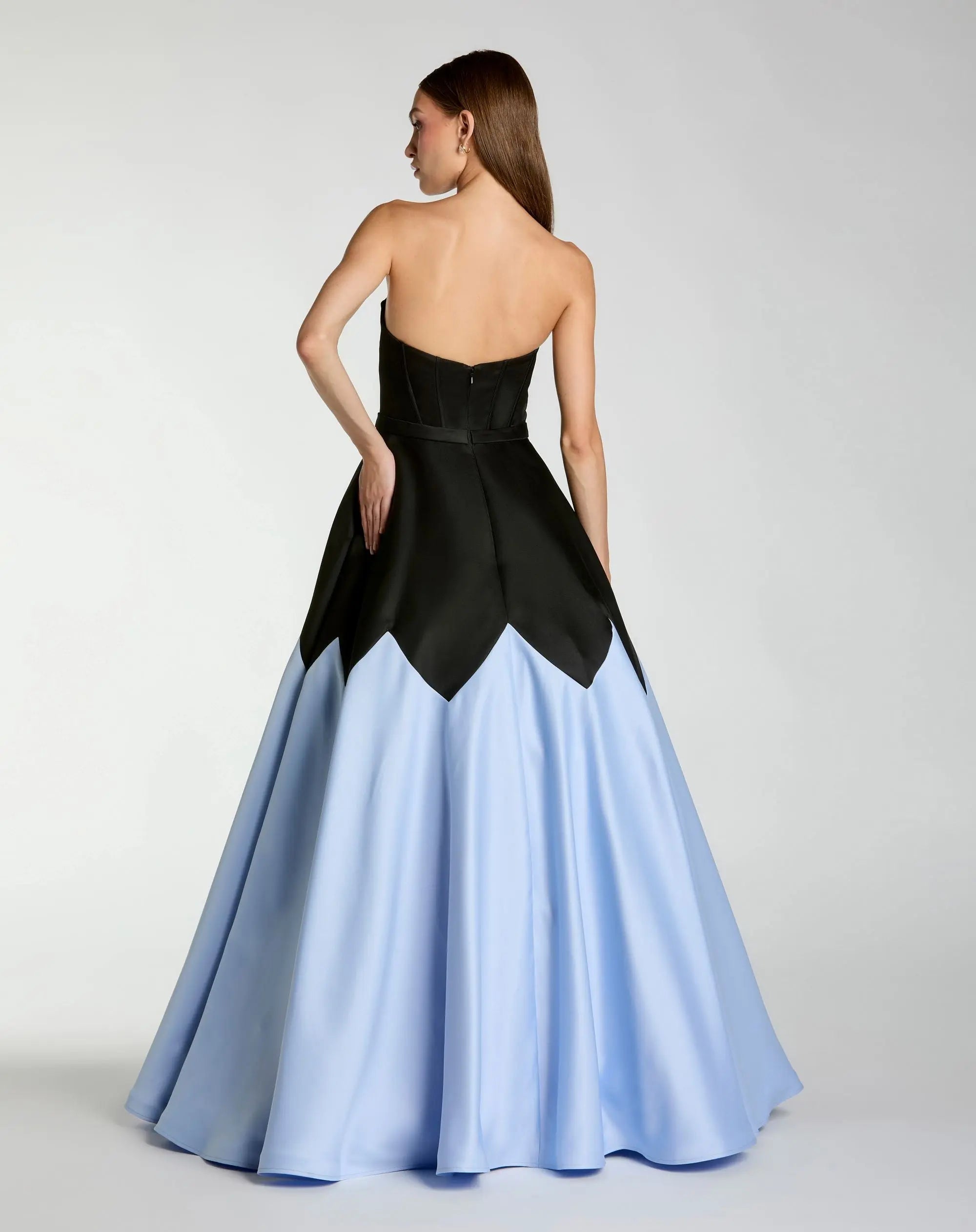 Black and Blue Strapless Satin Sweetheart Ball Gown-Myartka