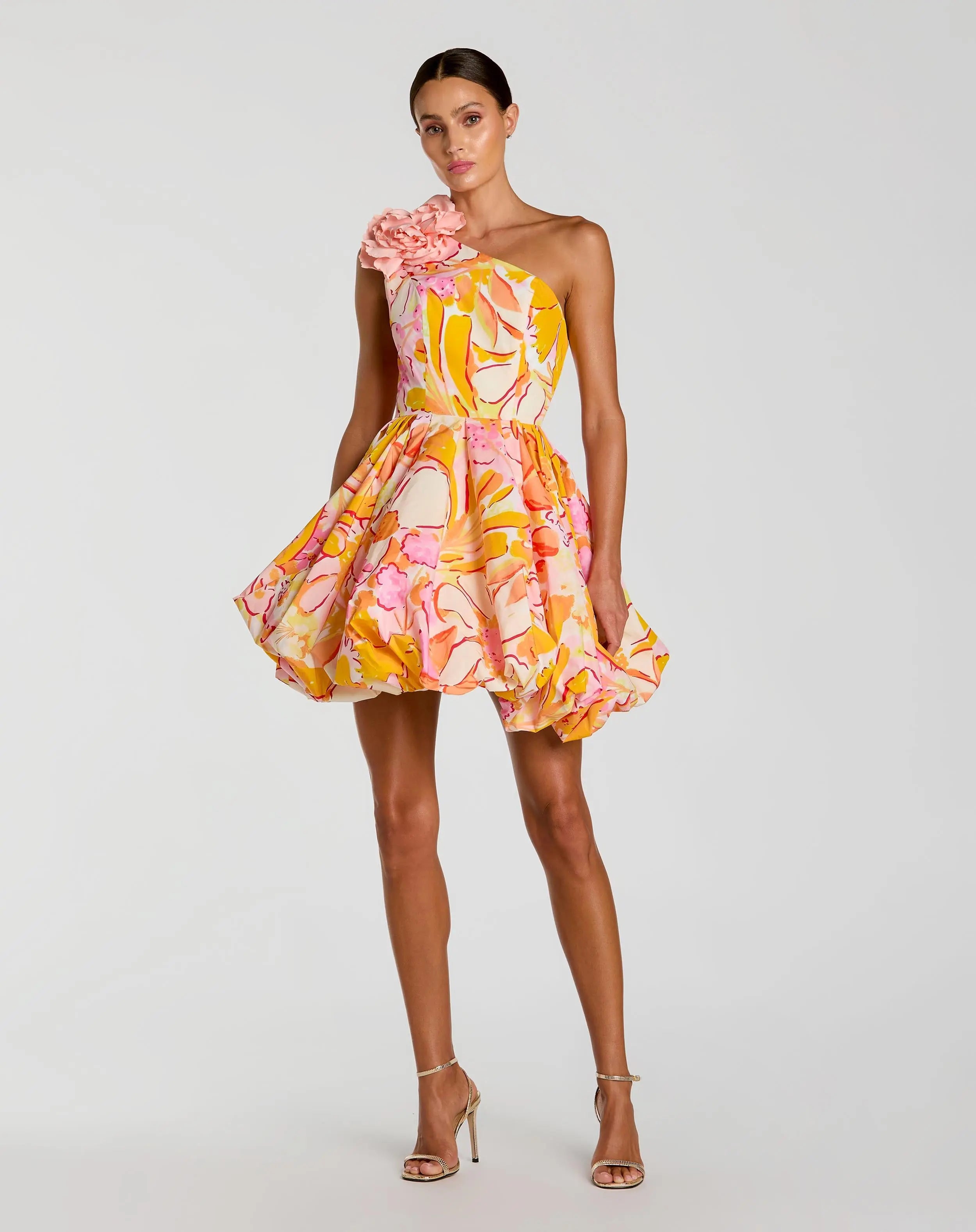 Multicolor One Shoulder Bubble Hem Faille Mini Dress-Myartka