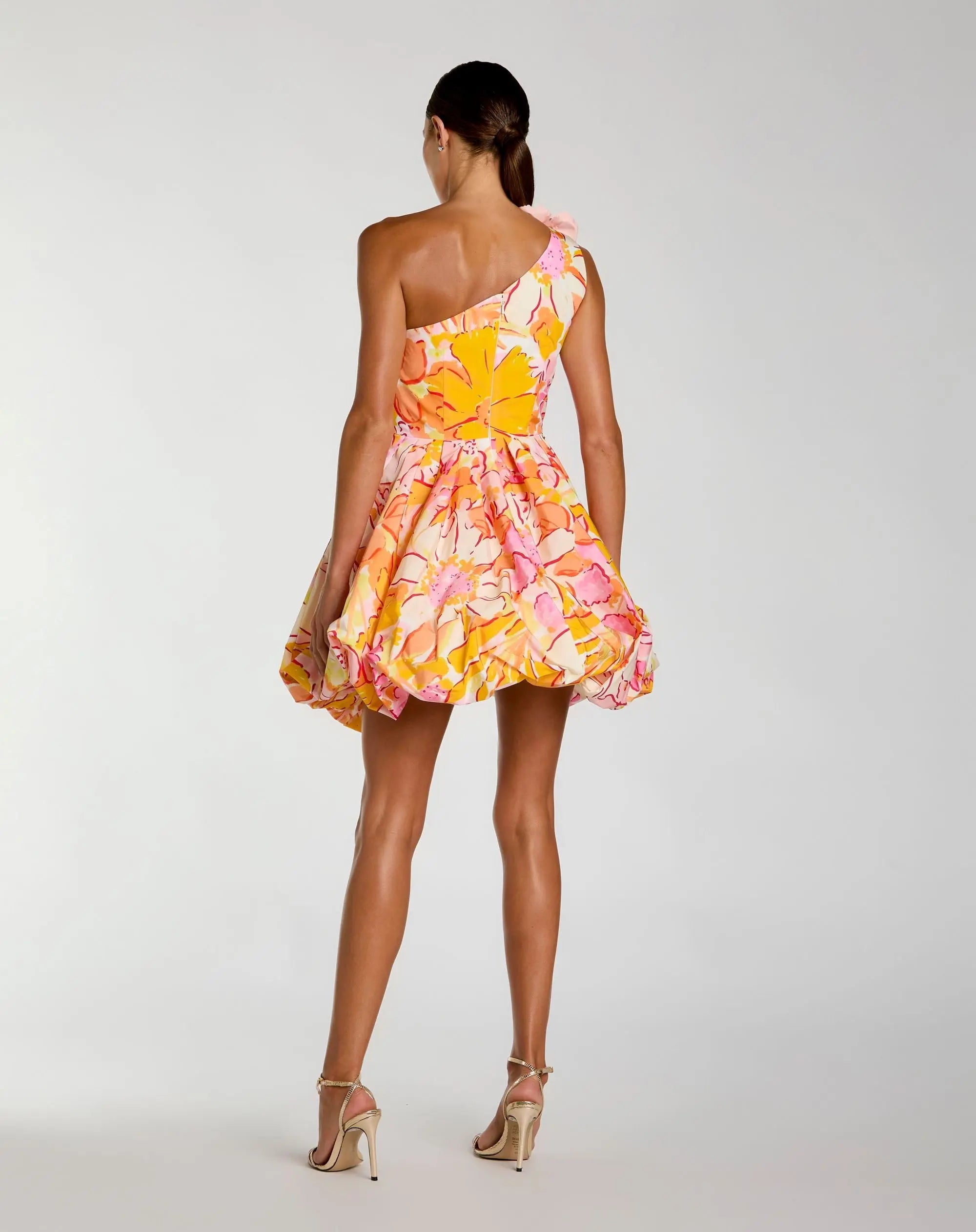 Multicolor One Shoulder Bubble Hem Faille Mini Dress-Myartka