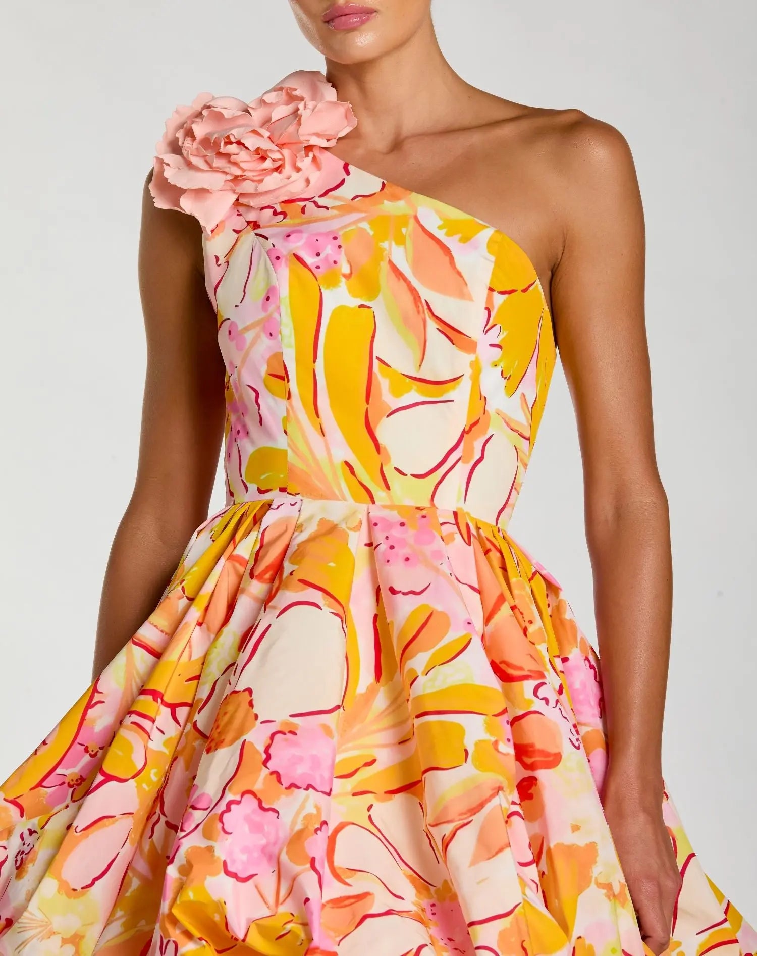 Multicolor One Shoulder Bubble Hem Faille Mini Dress-Myartka