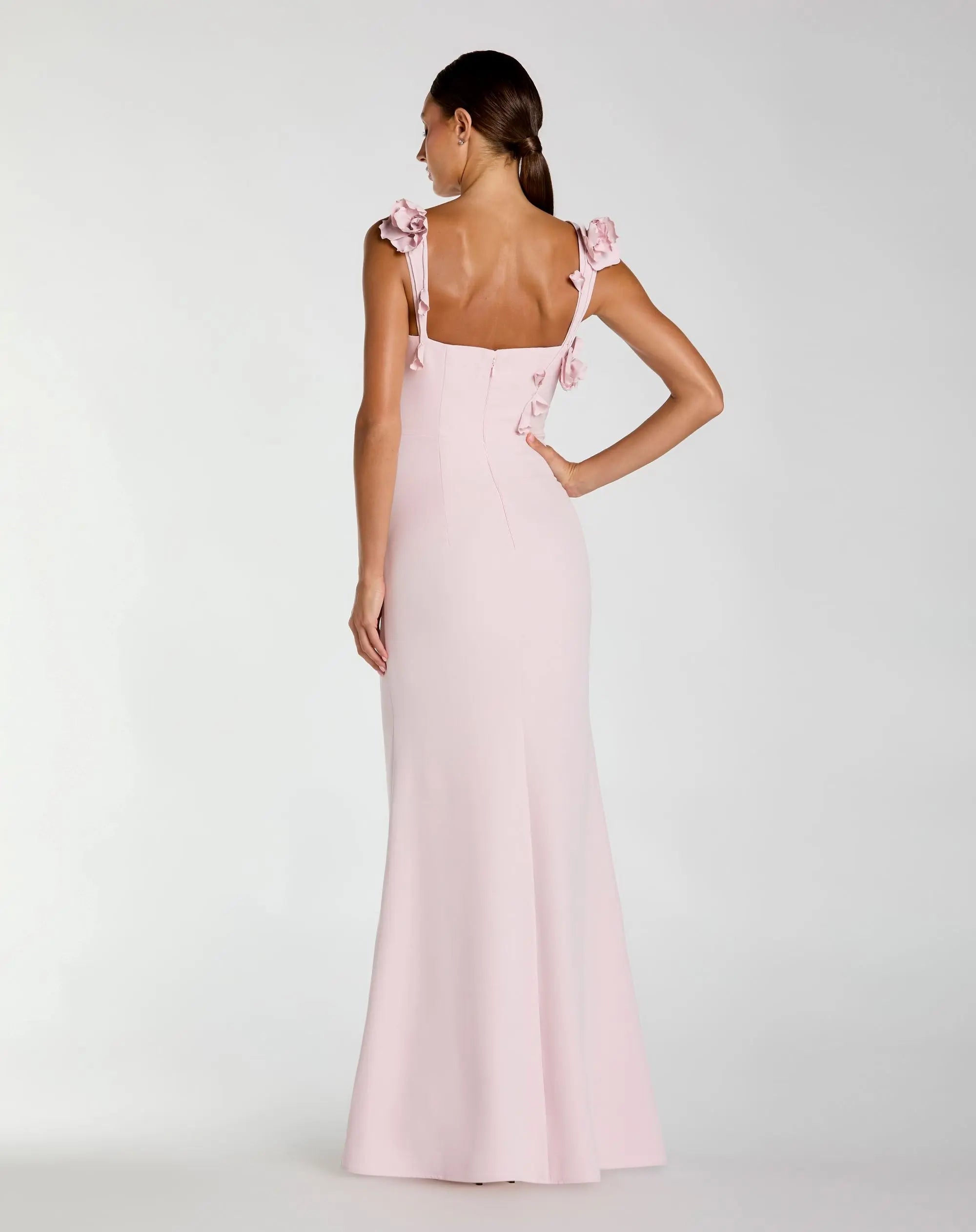 Pink Sleeveless Crepe Column Gown With Floral Detail-Myartka